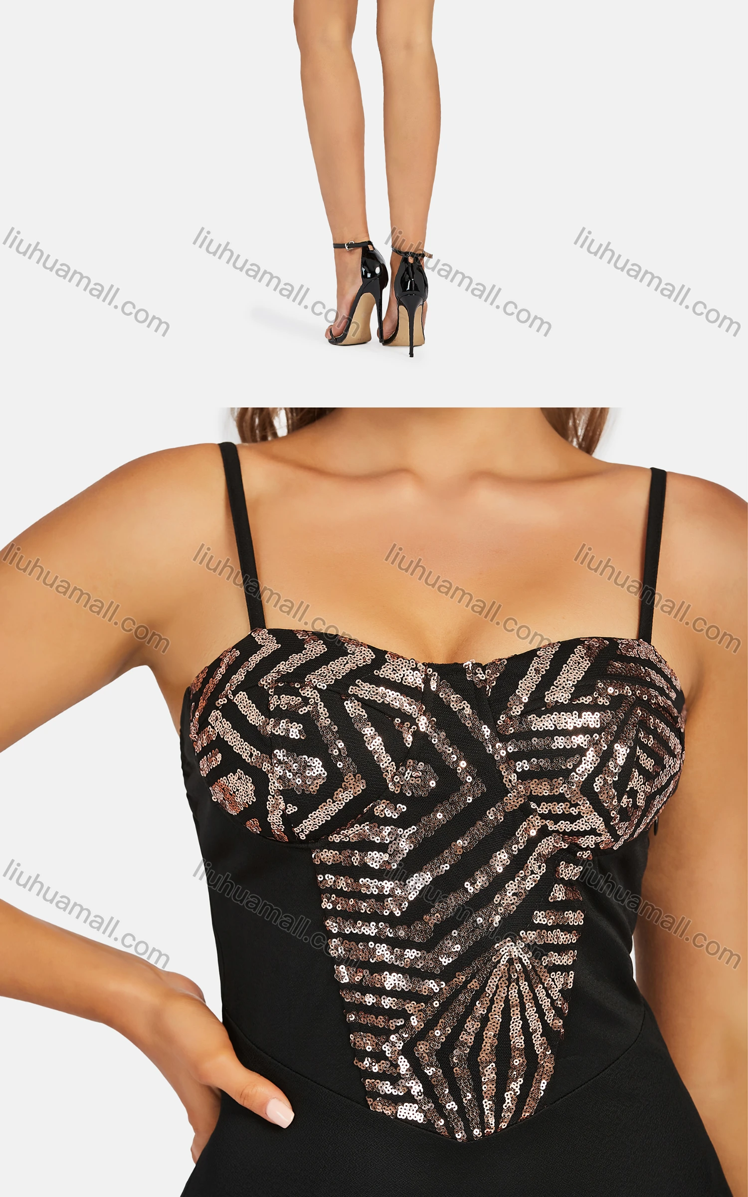 Wholesale Women's Sexy Spaghetti Strap Sequin Crop Cami Top - Liuhuamall