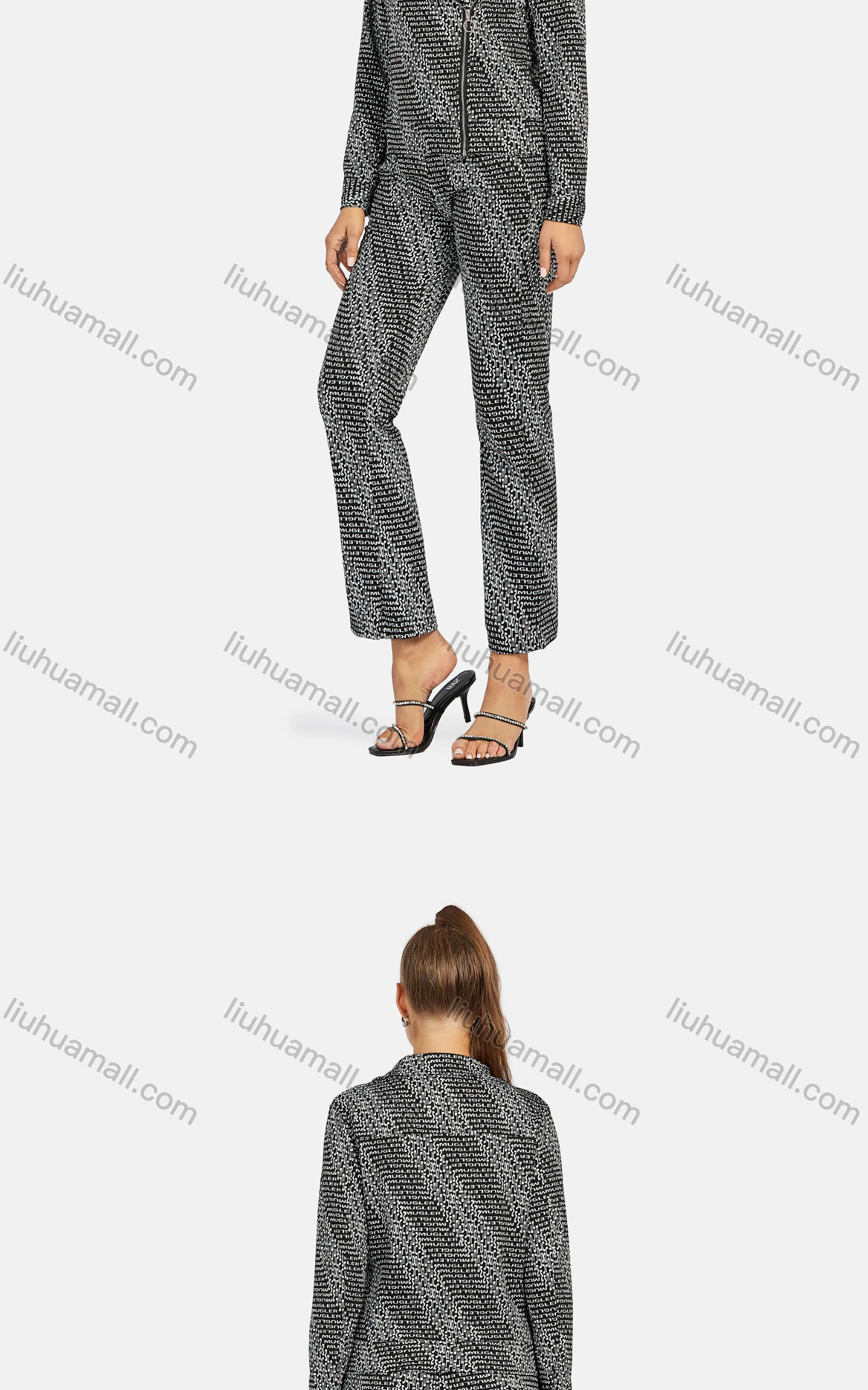 Wholesale Women's Business Lapel Long Sleeve Zip Side Letter Crop Jacket 2-piece Set - Liuhuamall