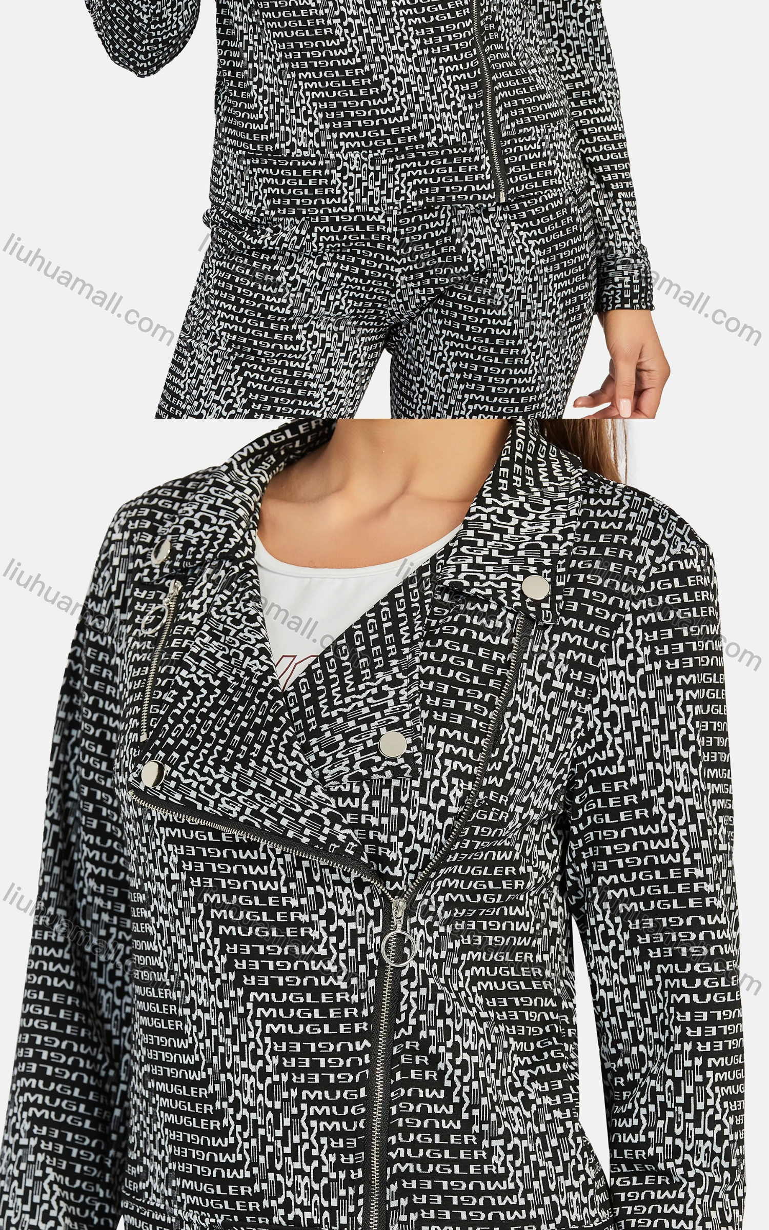 Wholesale Women's Business Lapel Long Sleeve Zip Side Letter Crop Jacket 2-piece Set - Liuhuamall