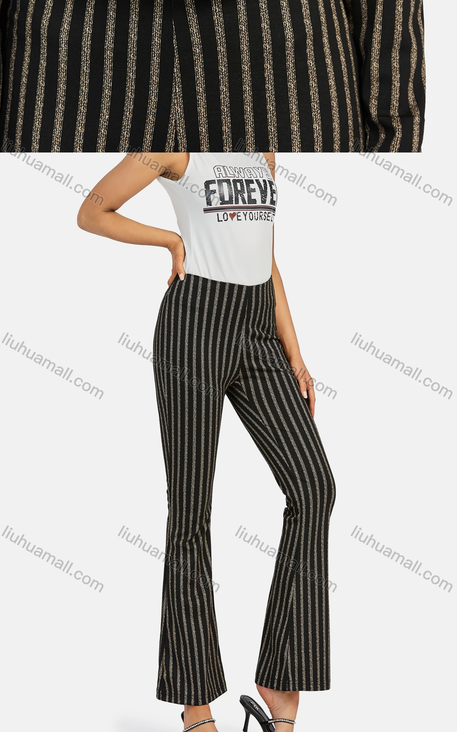 Wholesale Women's Business Collared Striped Zip Colorblock Crop Jacket 2-piece Set - Liuhuamall