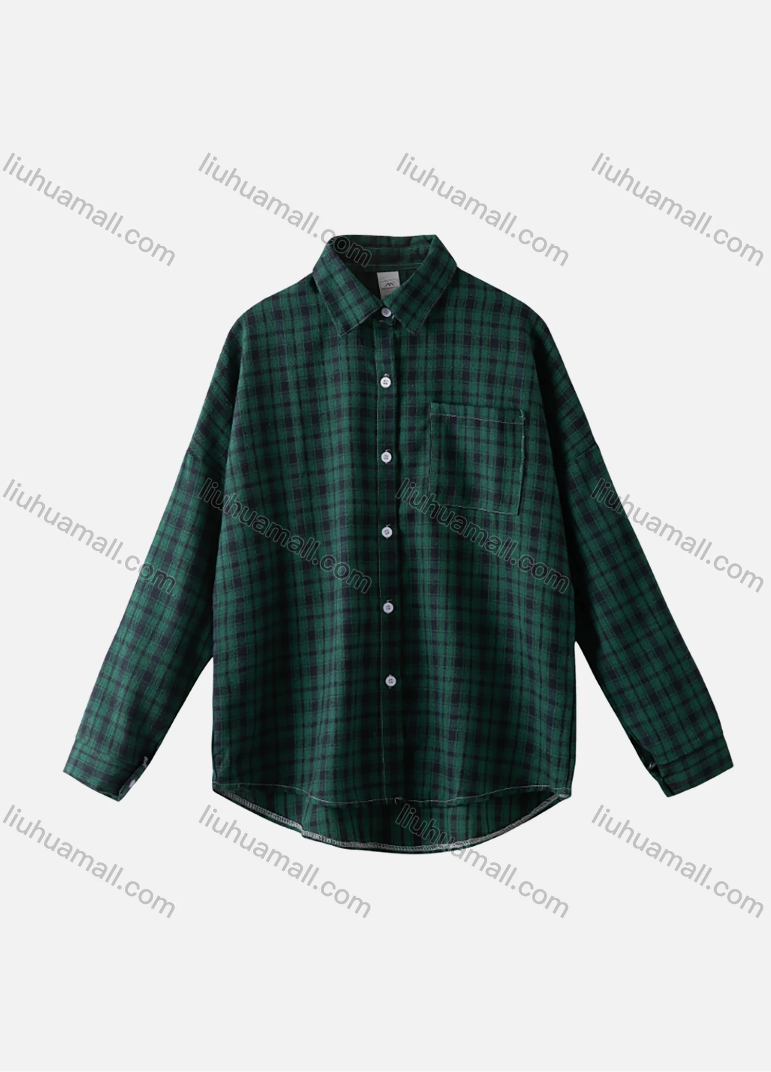 Wholesale Women's Casual Plaid Print Patch Pockets Long Sleeve Button Down Curved Hem Shirts 1163# - Liuhuamall