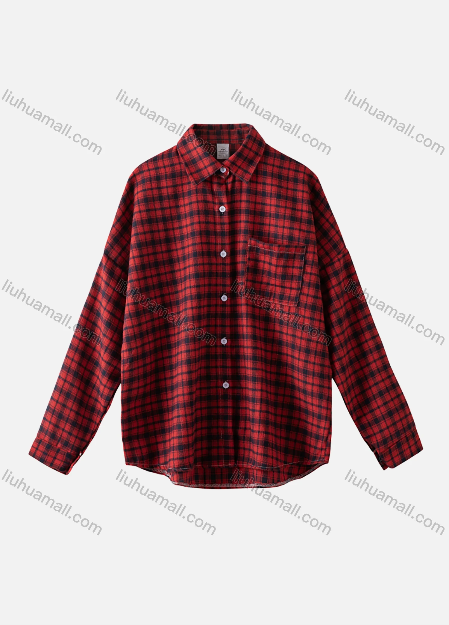 Wholesale Women's Casual Plaid Print Patch Pockets Long Sleeve Button Down Curved Hem Shirts 1163# - Liuhuamall