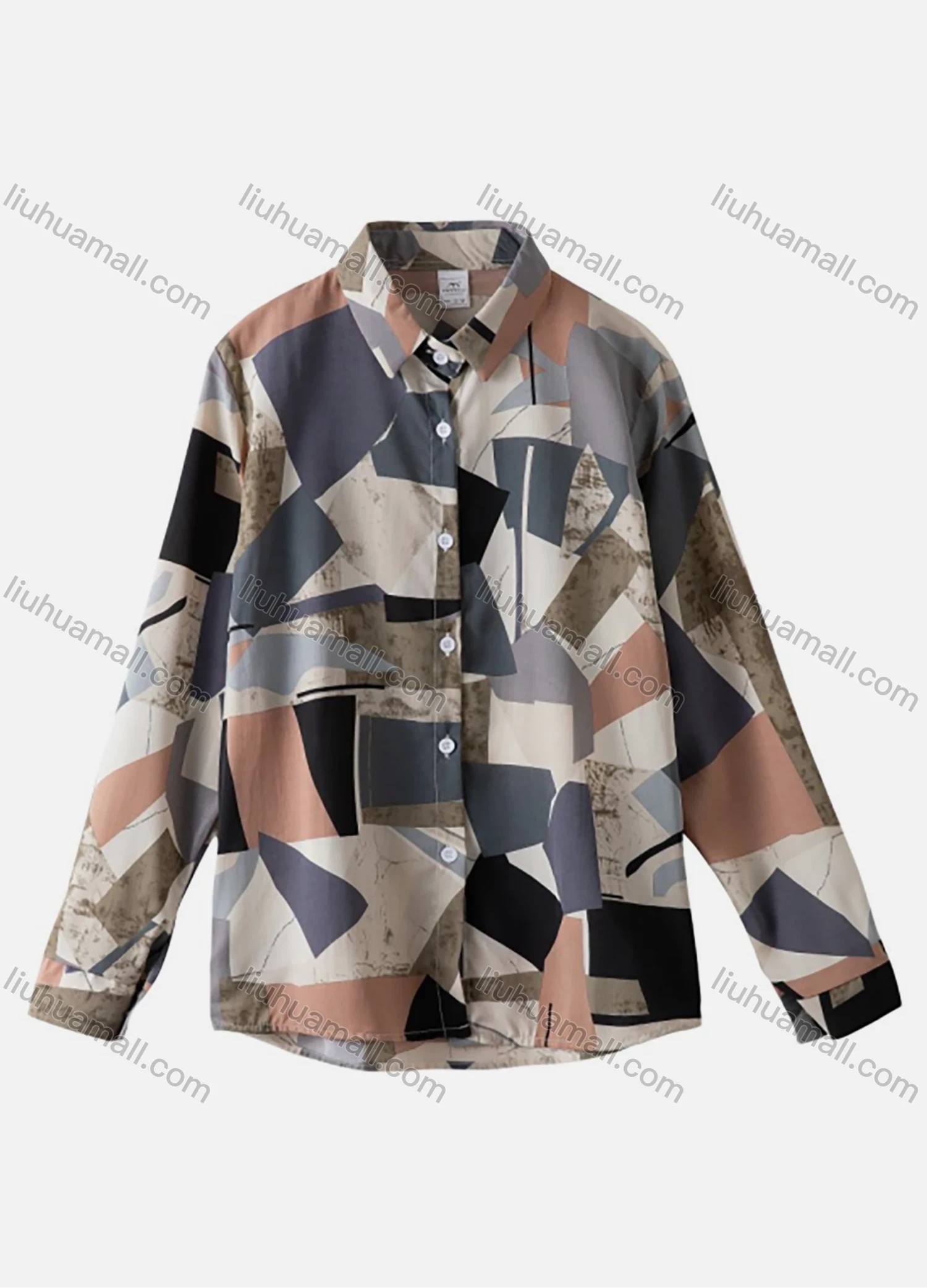 Wholesale Women's Casual Abstract Print Long Sleeve Button Down Shirts 1164# - Liuhuamall
