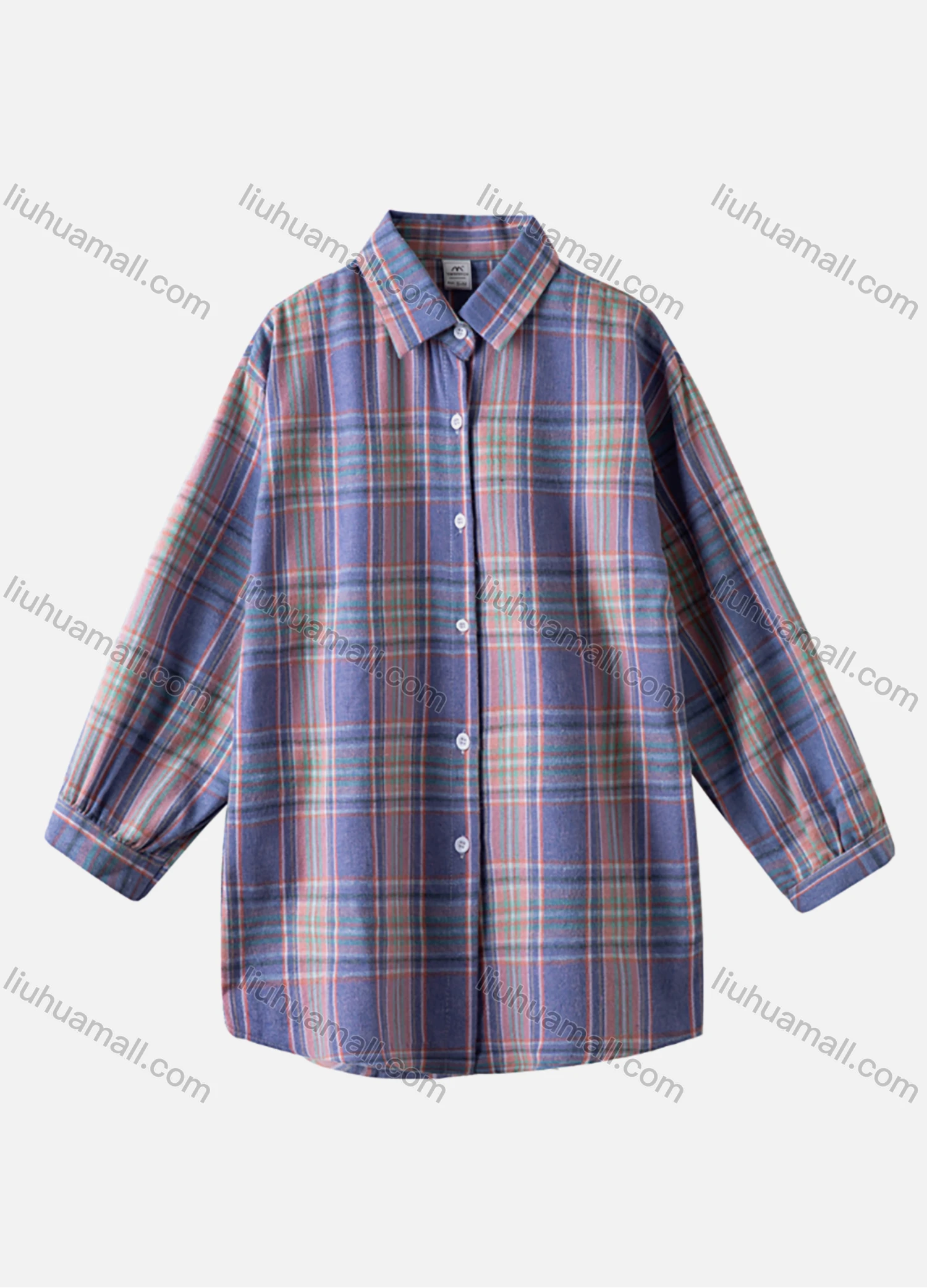 Wholesale Women's Casual Plaid Print Long Sleeve Button Down Curved Hem Shirts 1244# - Liuhuamall