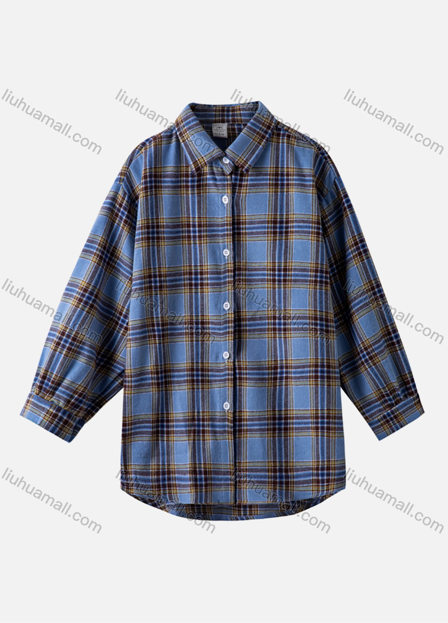 Wholesale Women's Casual Plaid Print Long Sleeve Button Down Curved Hem Shirts 1244# - Liuhuamall