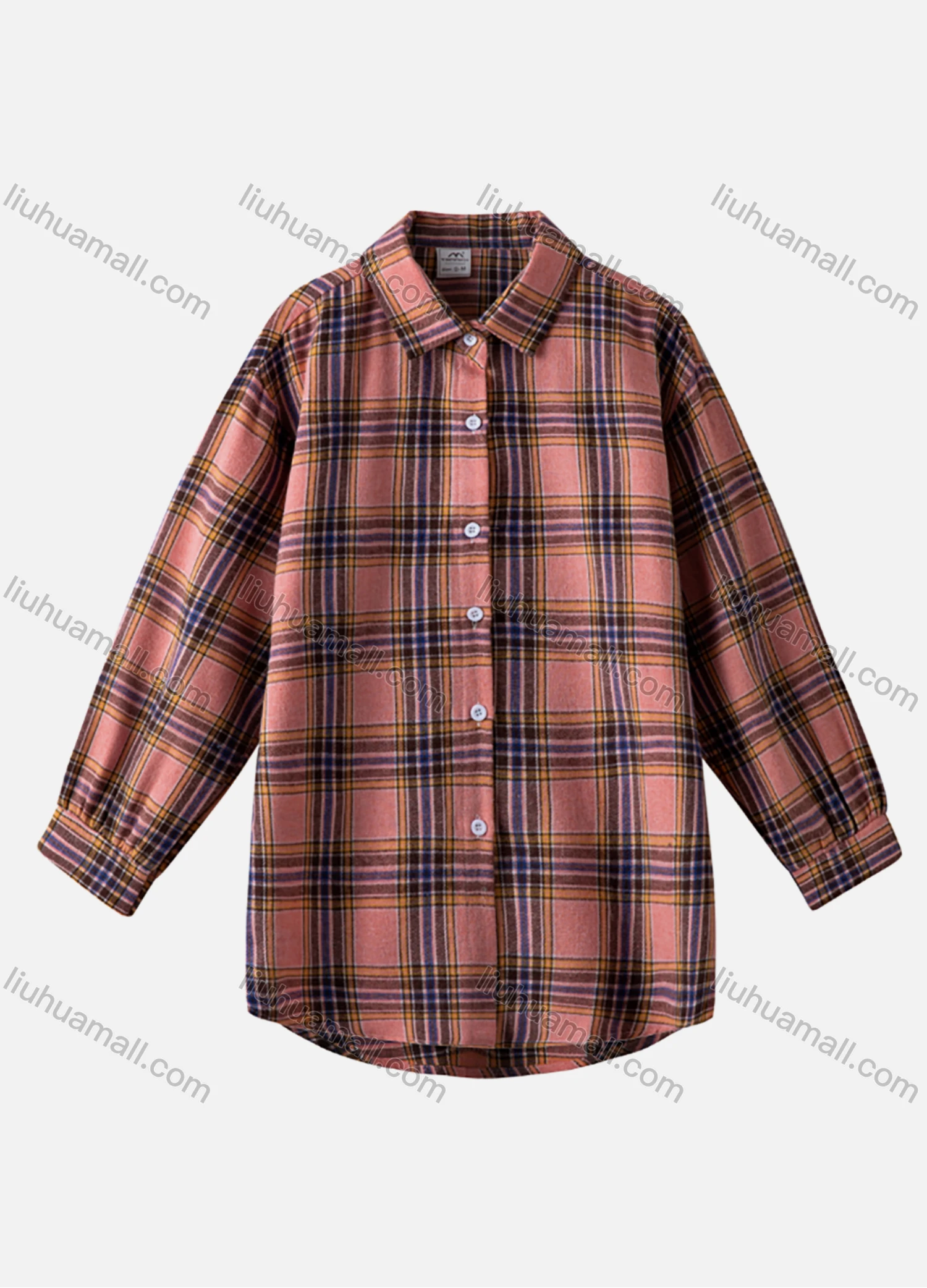 Wholesale Women's Casual Plaid Print Long Sleeve Button Down Curved Hem Shirts 1244# - Liuhuamall
