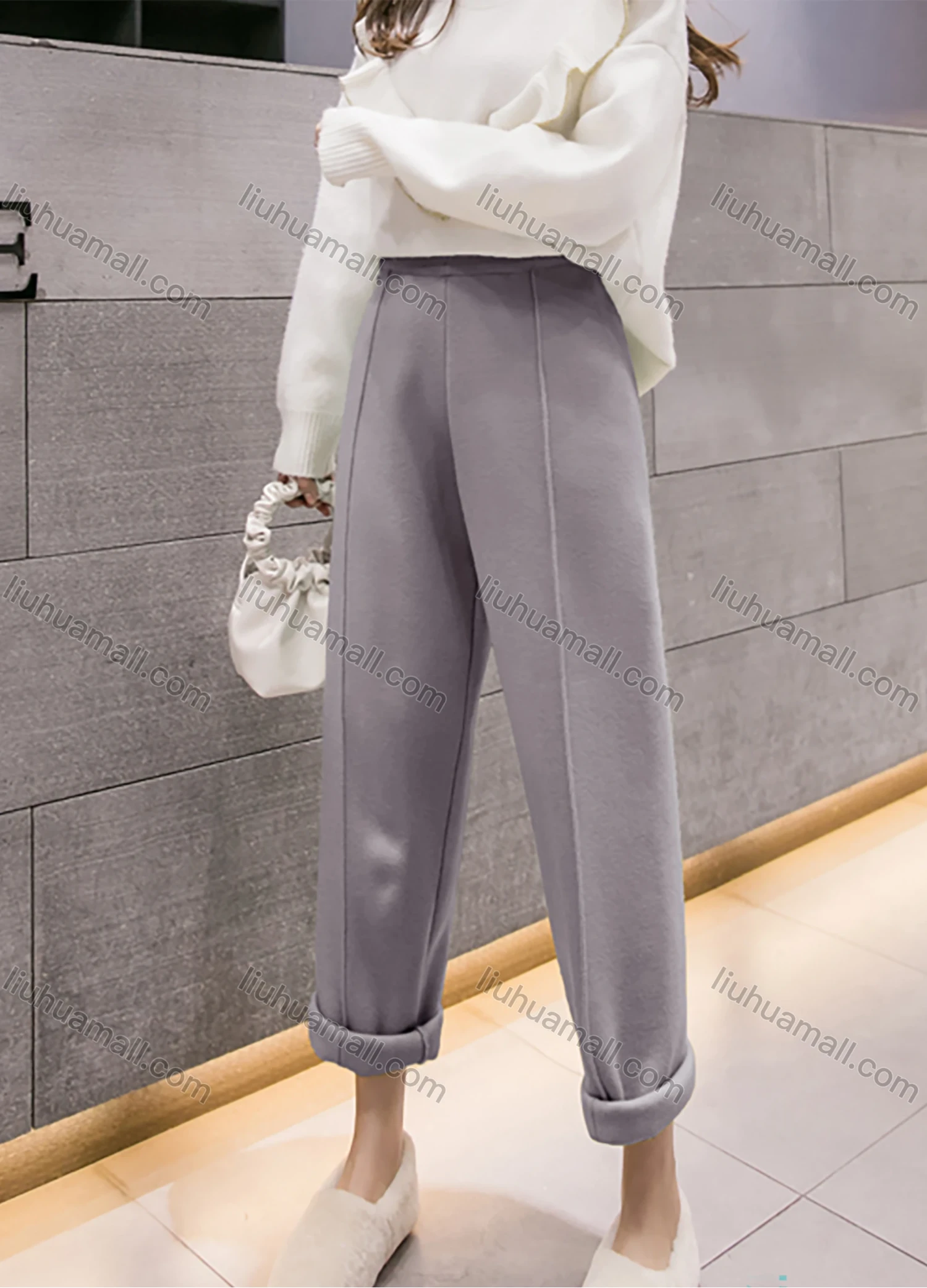 Wholesale Women's Casual Plain High Waist Ankle Length Straight Leg Pants 5520# - Liuhuamall