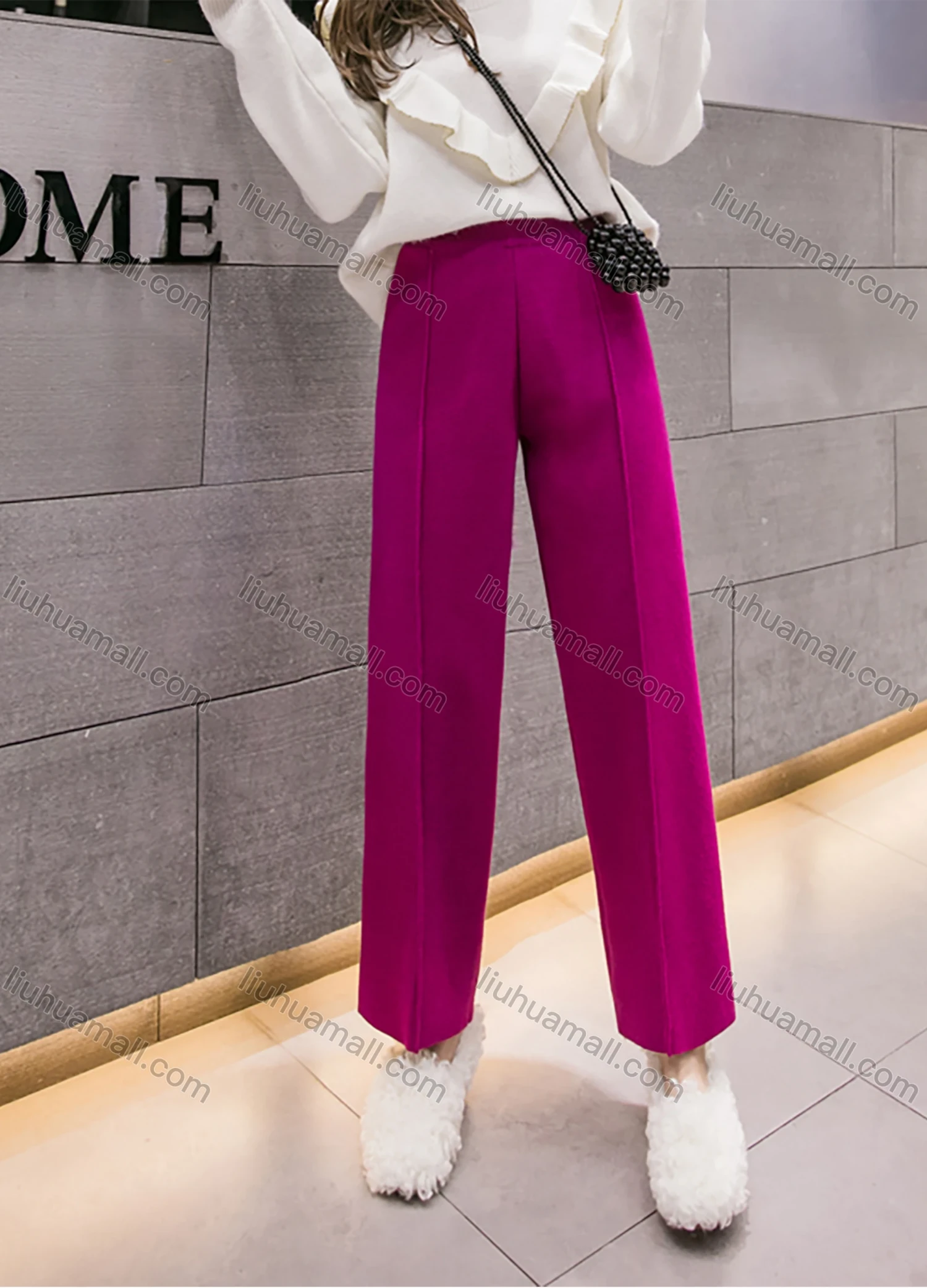 Wholesale Women's Casual Plain High Waist Ankle Length Straight Leg Pants 5520# - Liuhuamall