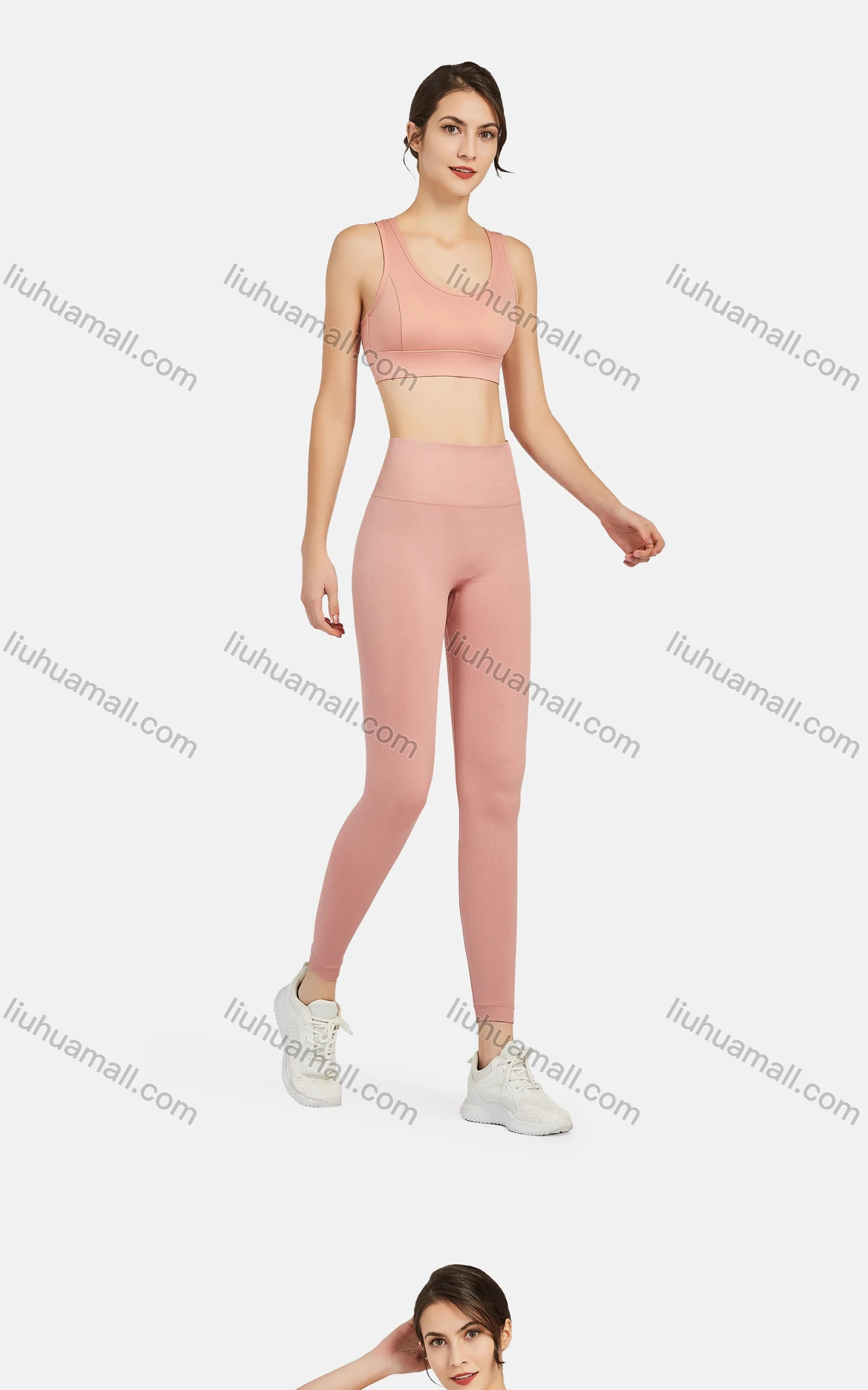 Wholesale Women's Athletic Plain Breathable Stretchy Sporty Bra 2-piece Set - Liuhuamall