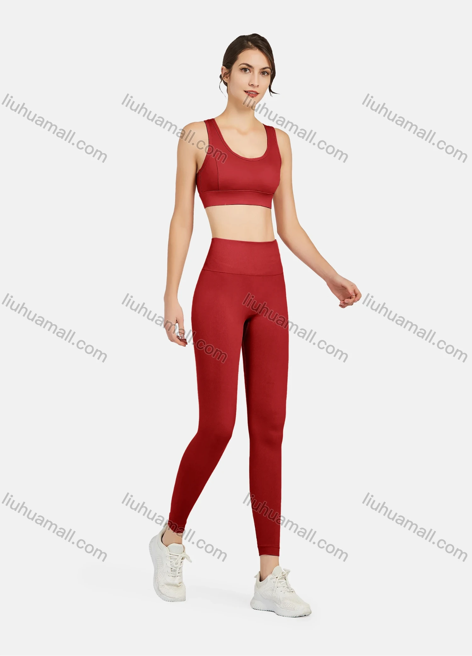 Wholesale Women's Athletic Plain Breathable Stretchy Sporty Bra 2-piece Set - Liuhuamall