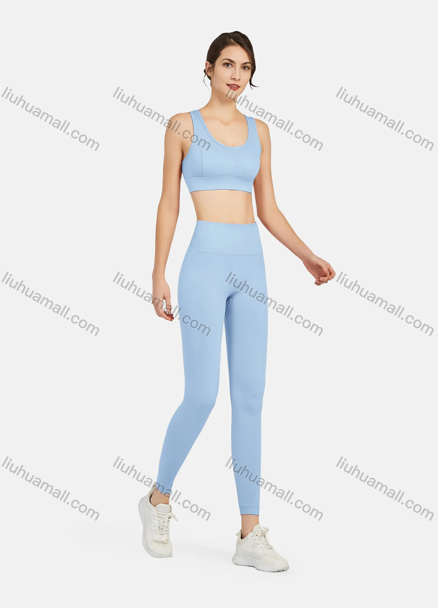 Wholesale Women's Athletic Plain Breathable Stretchy Sporty Bra 2-piece Set - Liuhuamall