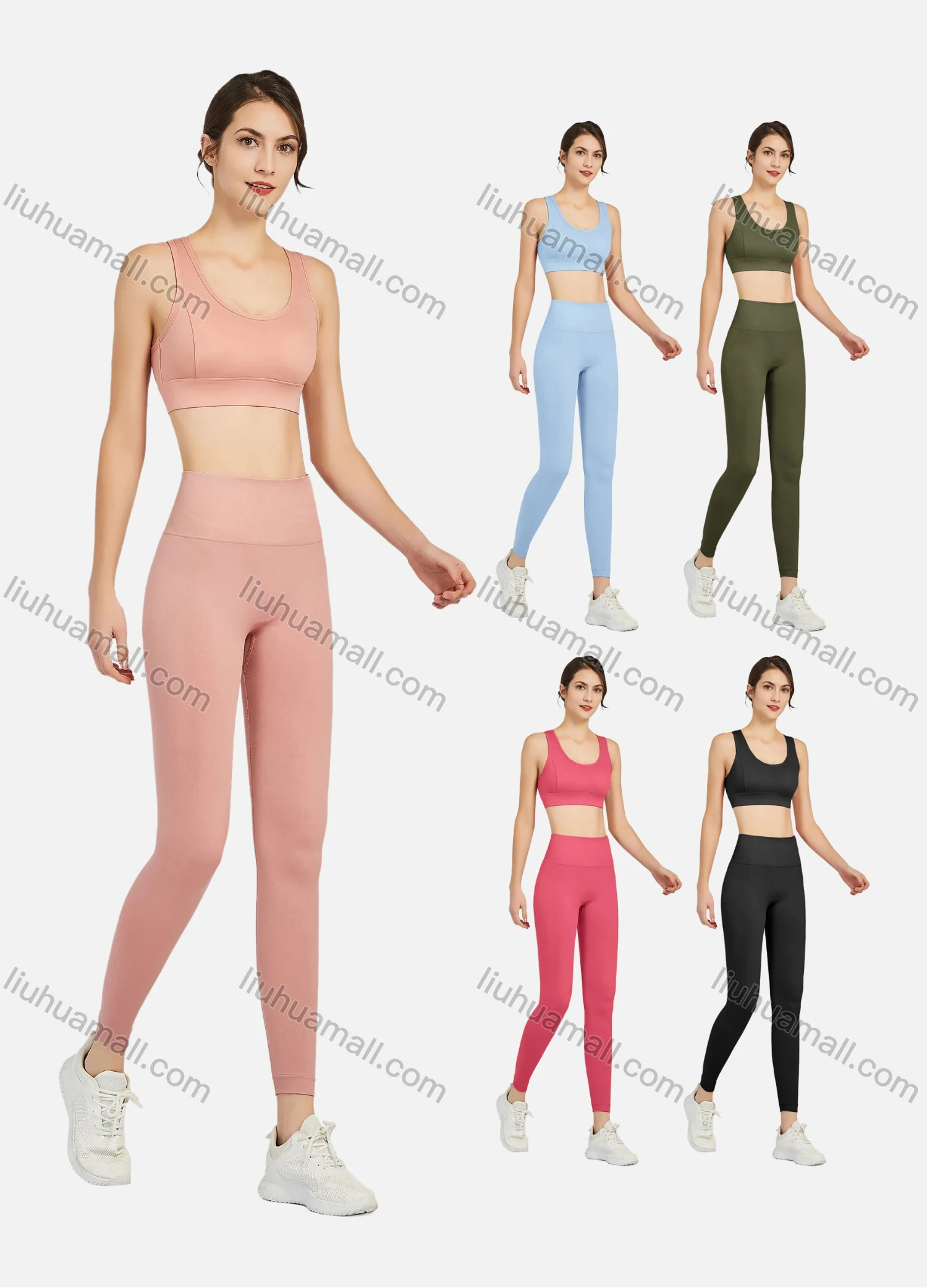 Wholesale Women's Athletic Plain Breathable Stretchy Sporty Bra 2-piece Set - Liuhuamall