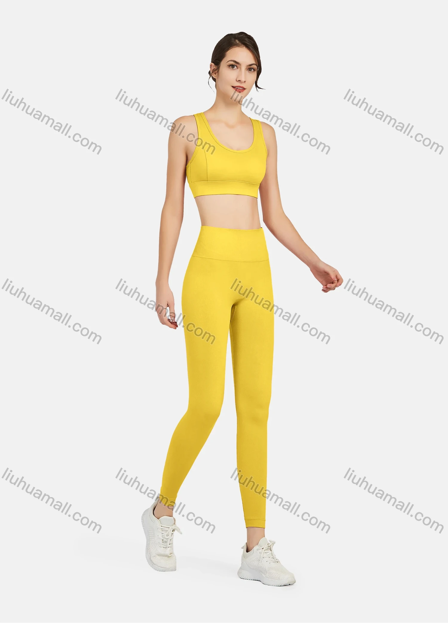 Wholesale Women's Athletic Plain Breathable Stretchy Sporty Bra 2-piece Set - Liuhuamall