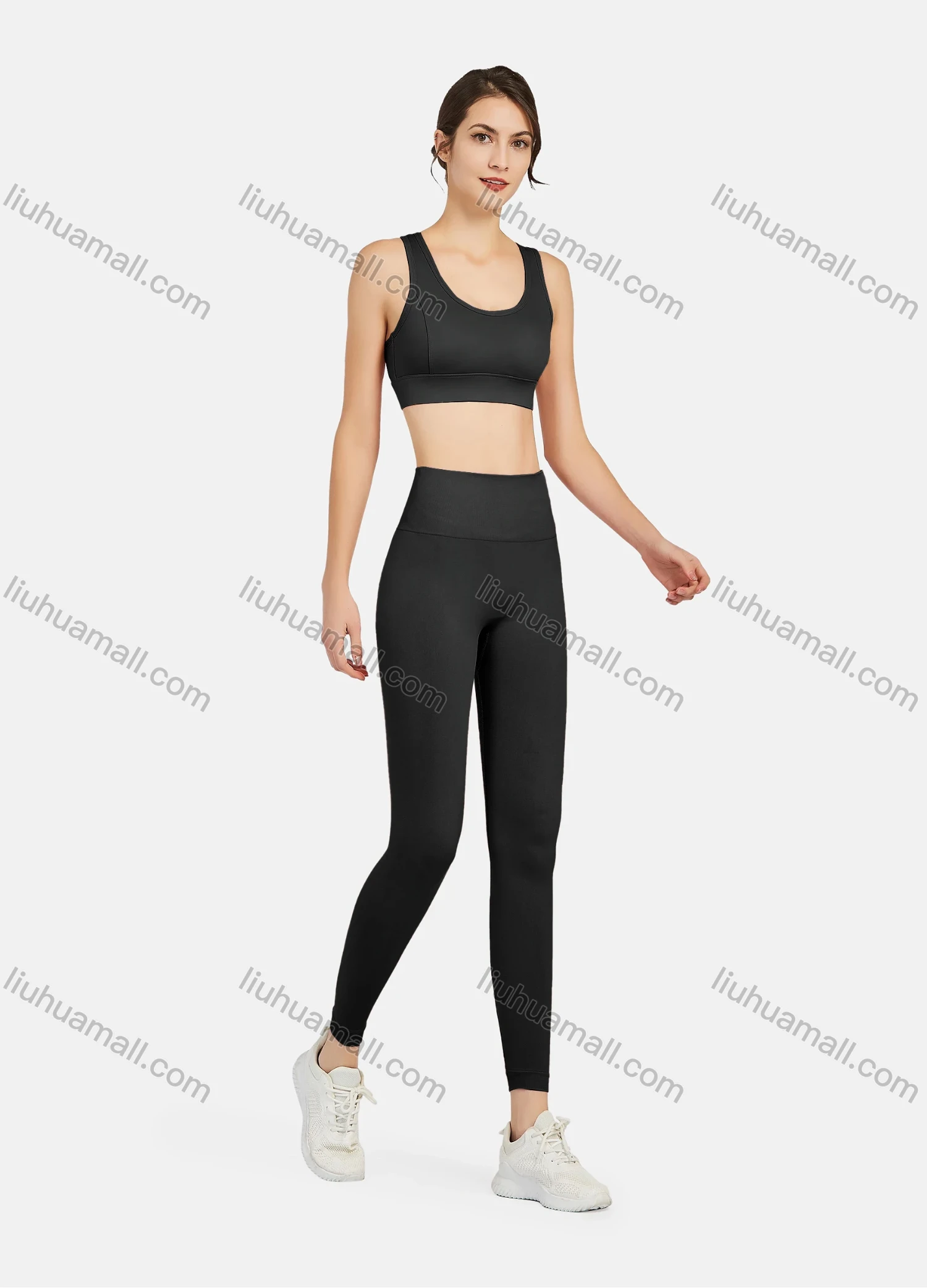 Wholesale Women's Athletic Plain Breathable Stretchy Sporty Bra 2-piece Set - Liuhuamall