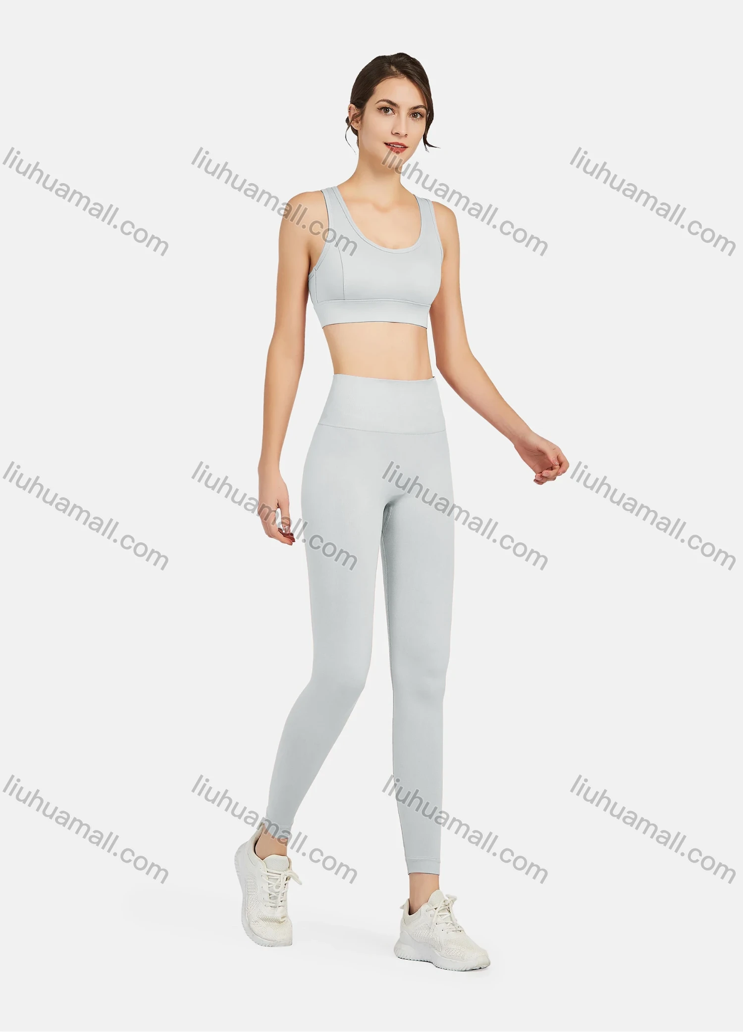 Wholesale Women's Athletic Plain Breathable Stretchy Sporty Bra 2-piece Set - Liuhuamall