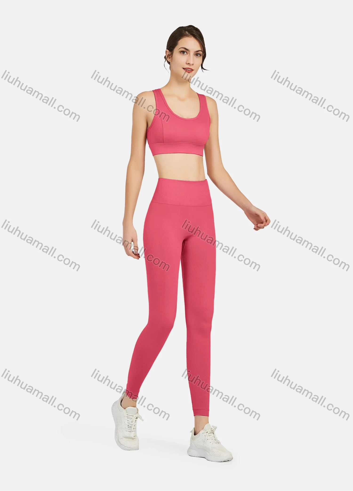 Wholesale Women's Athletic Plain Breathable Stretchy Sporty Bra 2-piece Set - Liuhuamall
