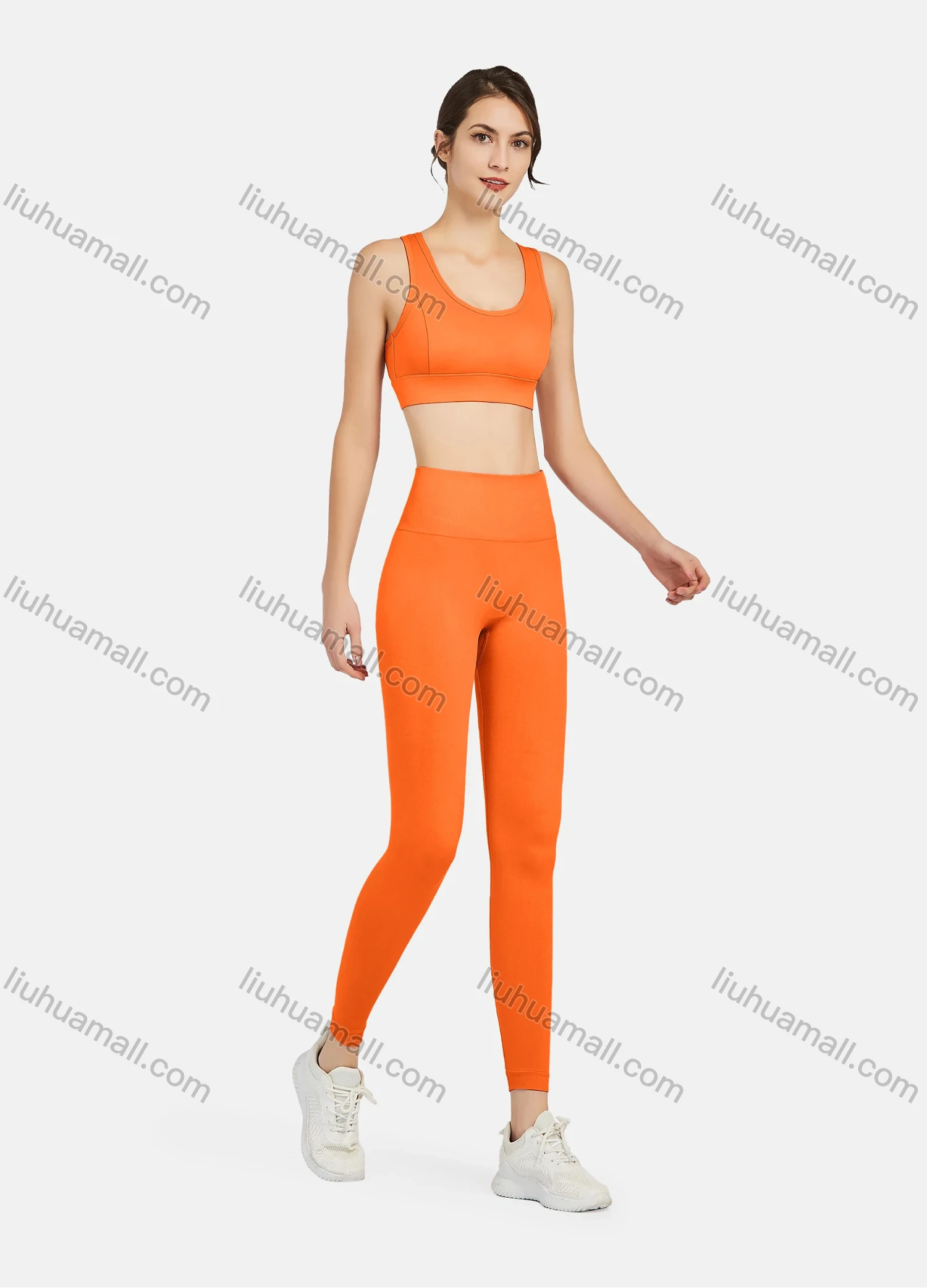 Wholesale Women's Athletic Plain Breathable Stretchy Sporty Bra 2-piece Set - Liuhuamall