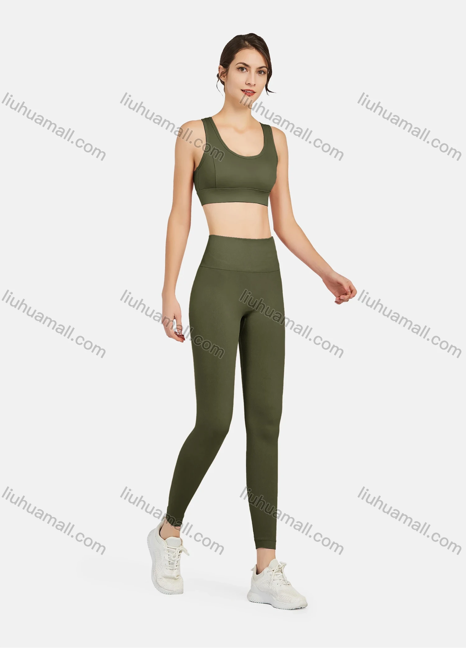 Wholesale Women's Athletic Plain Breathable Stretchy Sporty Bra 2-piece Set - Liuhuamall