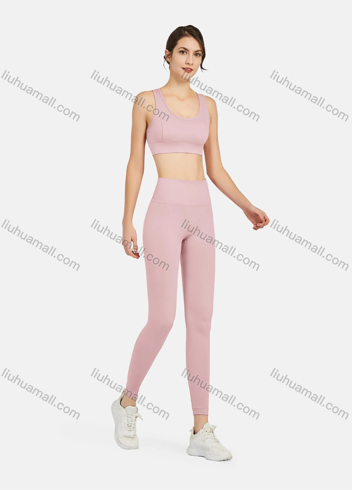 Wholesale Women's Athletic Plain Breathable Stretchy Sporty Bra 2-piece Set - Liuhuamall