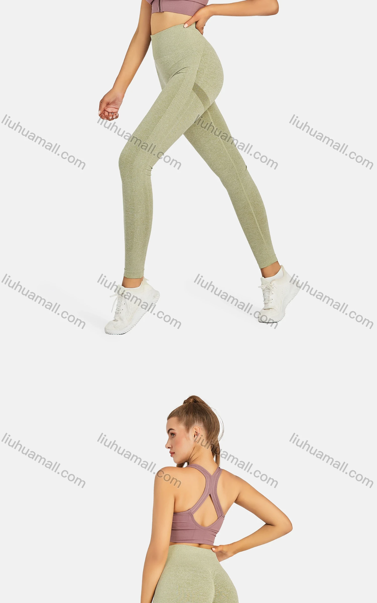 Wholesale Women's Athletic Plain Breathable Stretchy Zip Sporty Bra 2-piece Set - Liuhuamall