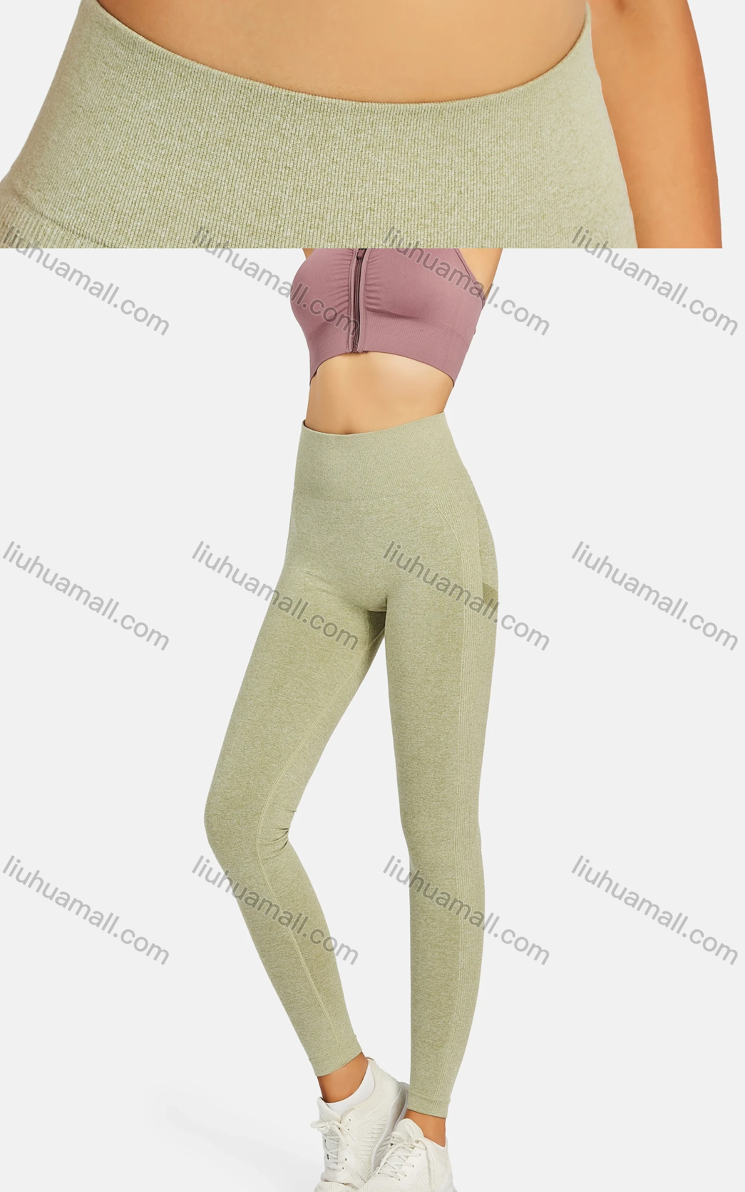 Wholesale Women's Athletic Plain Breathable Stretchy Zip Sporty Bra 2-piece Set - Liuhuamall