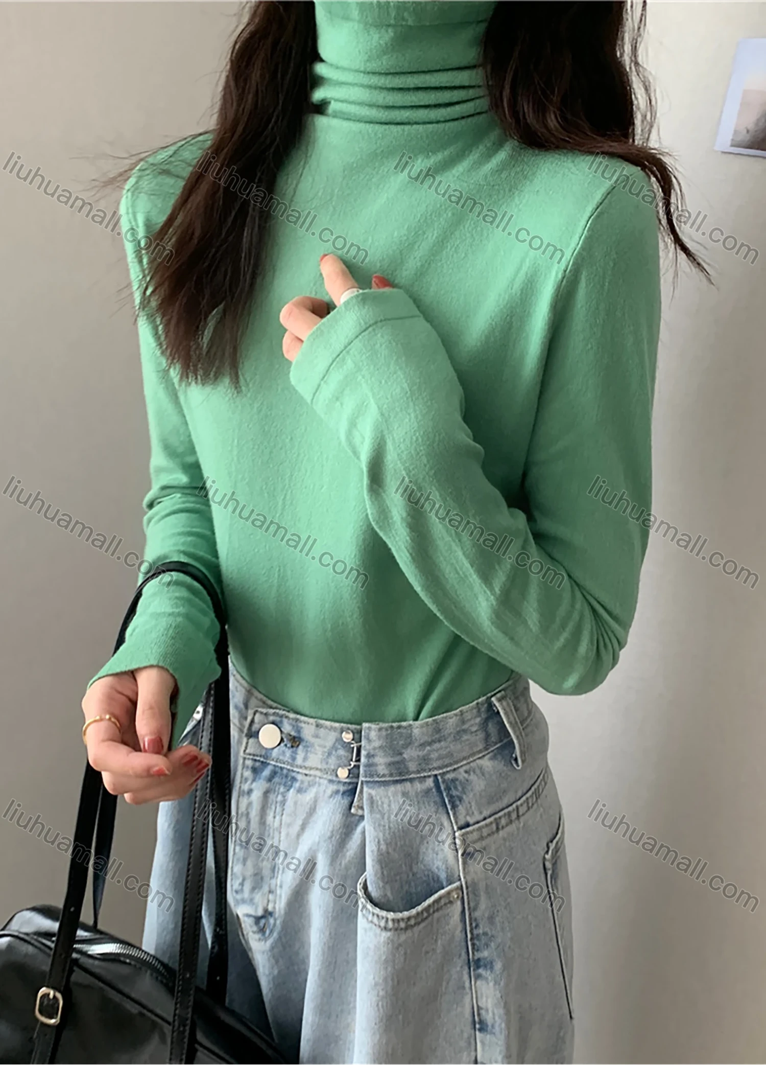 Wholesale Women's Casual Plain High Cowl Neck Long Sleeve Sweater Tops 8012# - Liuhuamall