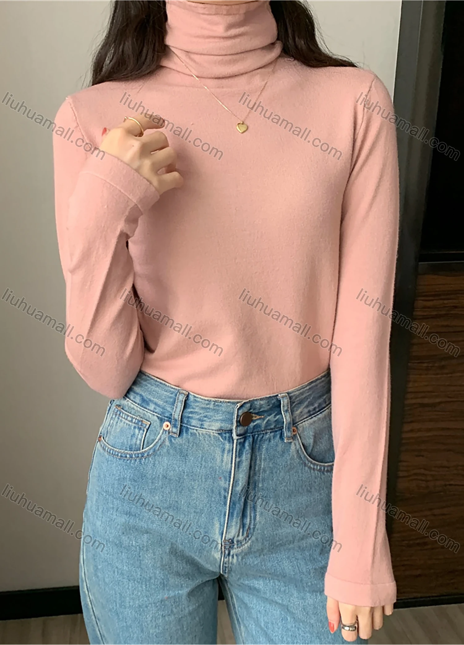Wholesale Women's Casual Plain High Cowl Neck Long Sleeve Sweater Tops 8012# - Liuhuamall