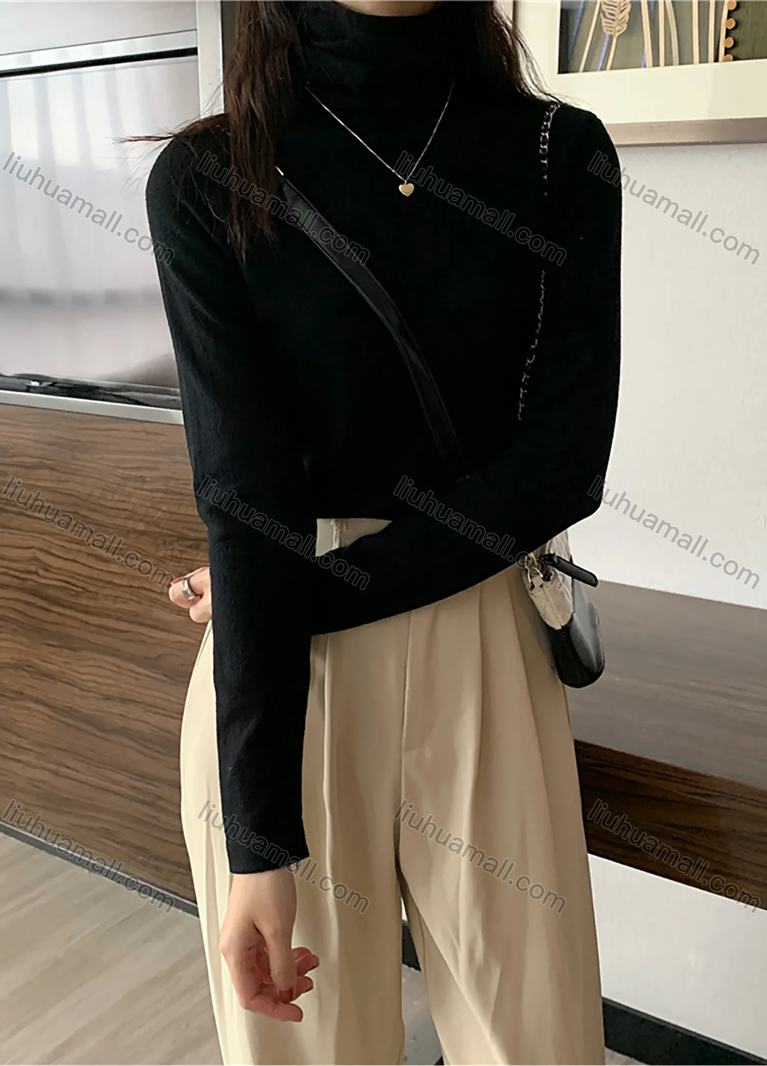 Wholesale Women's Casual Plain High Cowl Neck Long Sleeve Sweater Tops 8012# - Liuhuamall