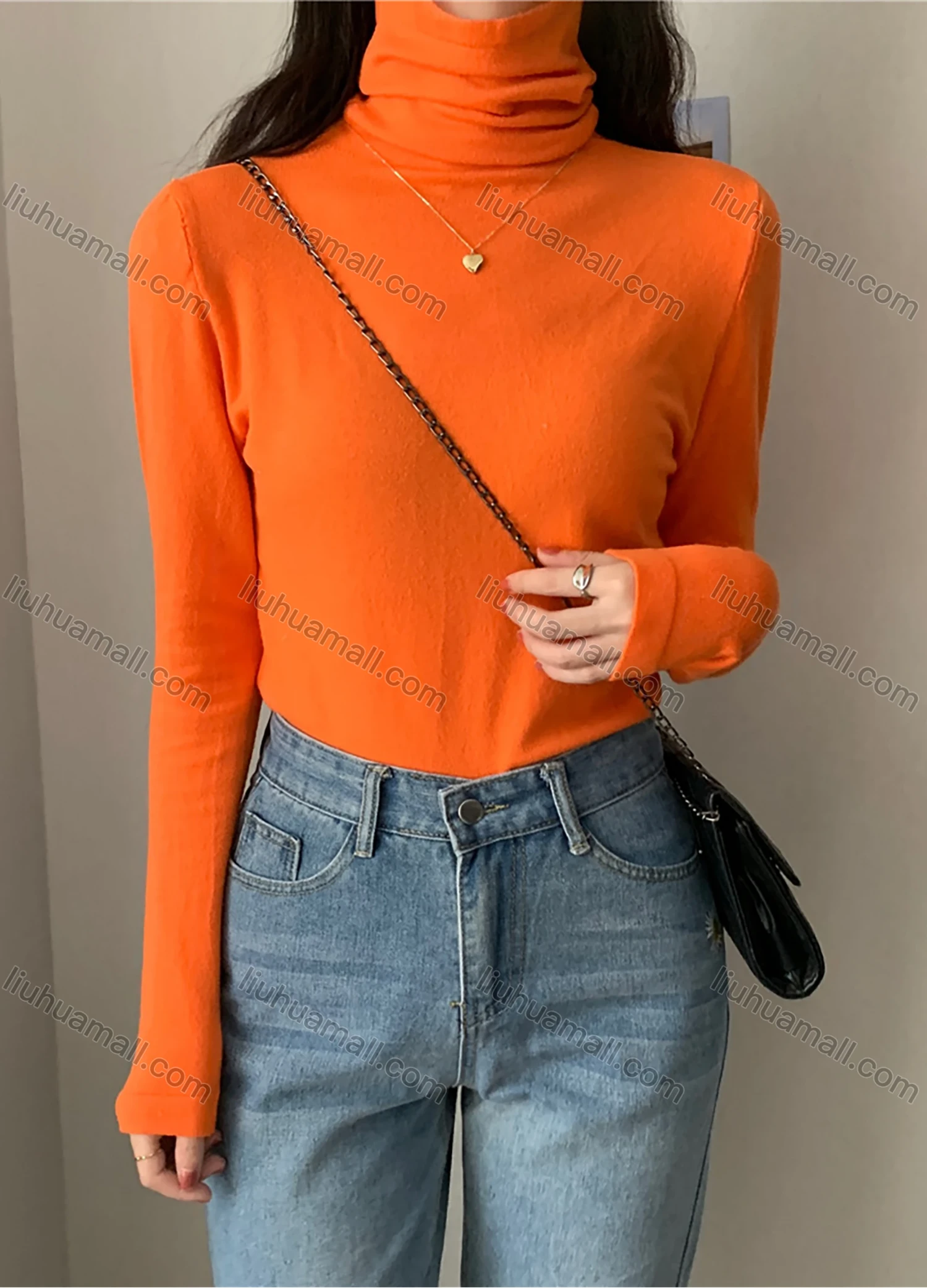 Wholesale Women's Casual Plain High Cowl Neck Long Sleeve Sweater Tops 8012# - Liuhuamall