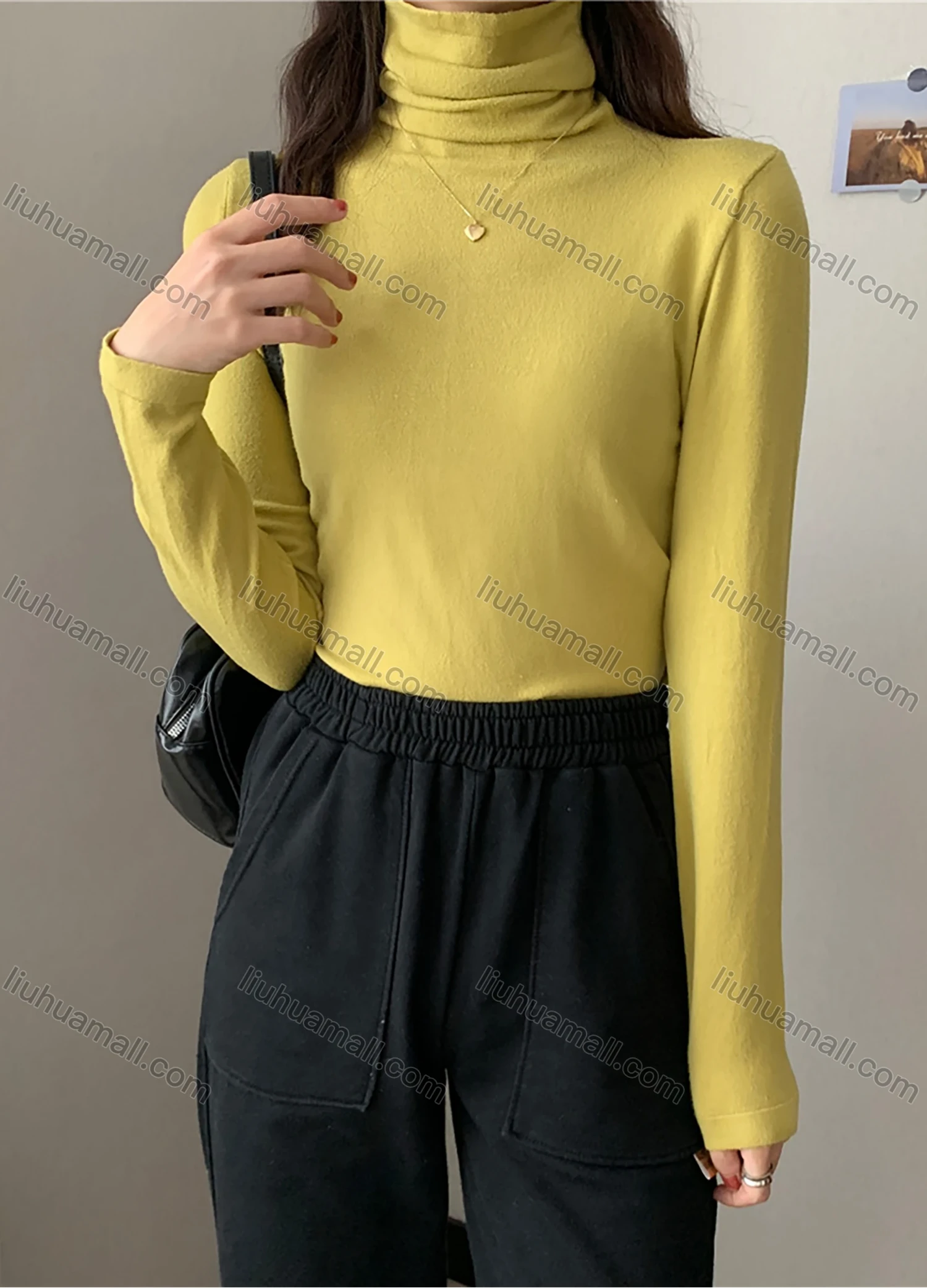 Wholesale Women's Casual Plain High Cowl Neck Long Sleeve Sweater Tops 8012# - Liuhuamall