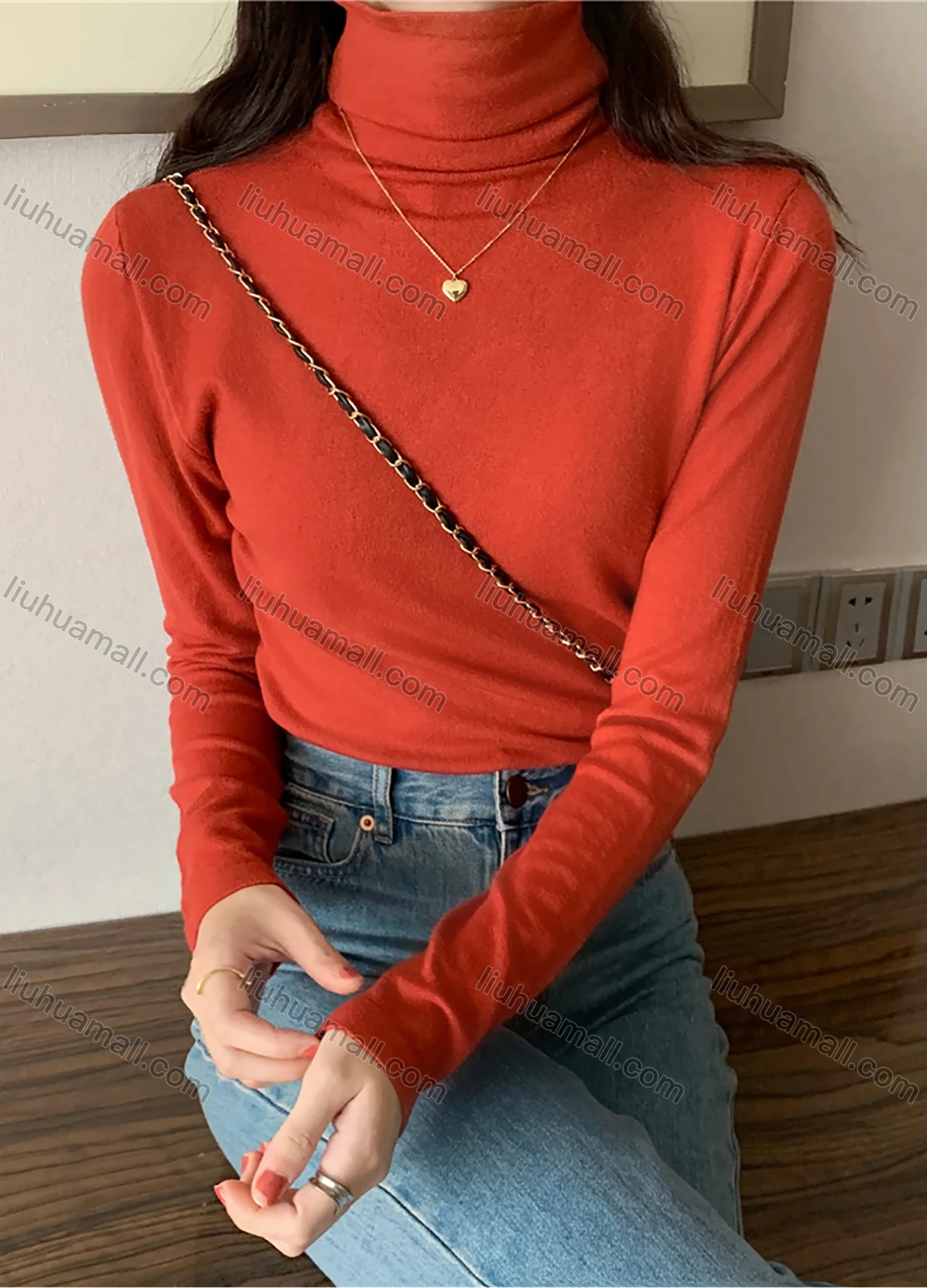 Wholesale Women's Casual Plain High Cowl Neck Long Sleeve Sweater Tops 8012# - Liuhuamall