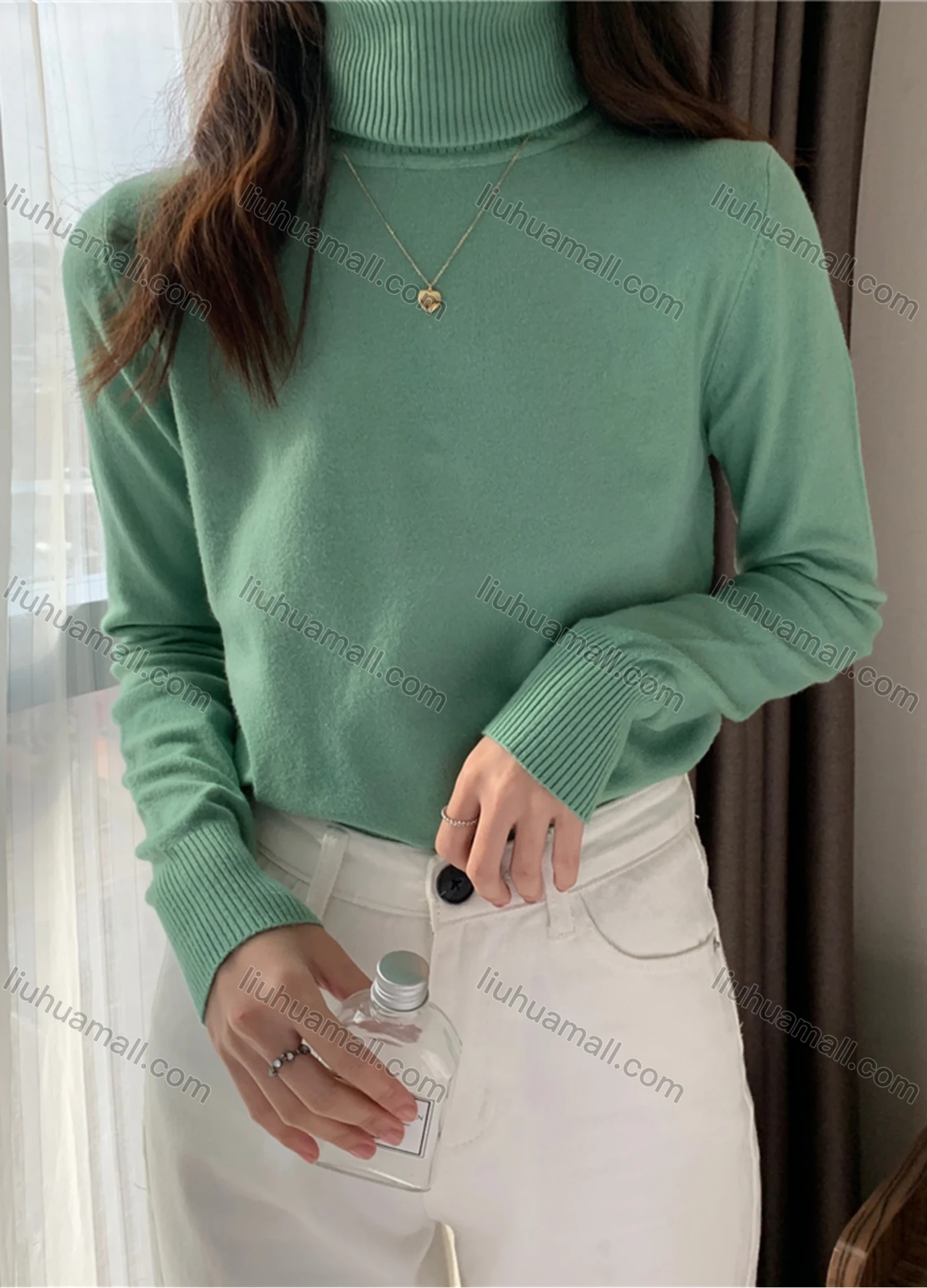Wholesale Women's Casual Plain Turtleneck Long Sleeve Sweater Tops 8013# - Liuhuamall