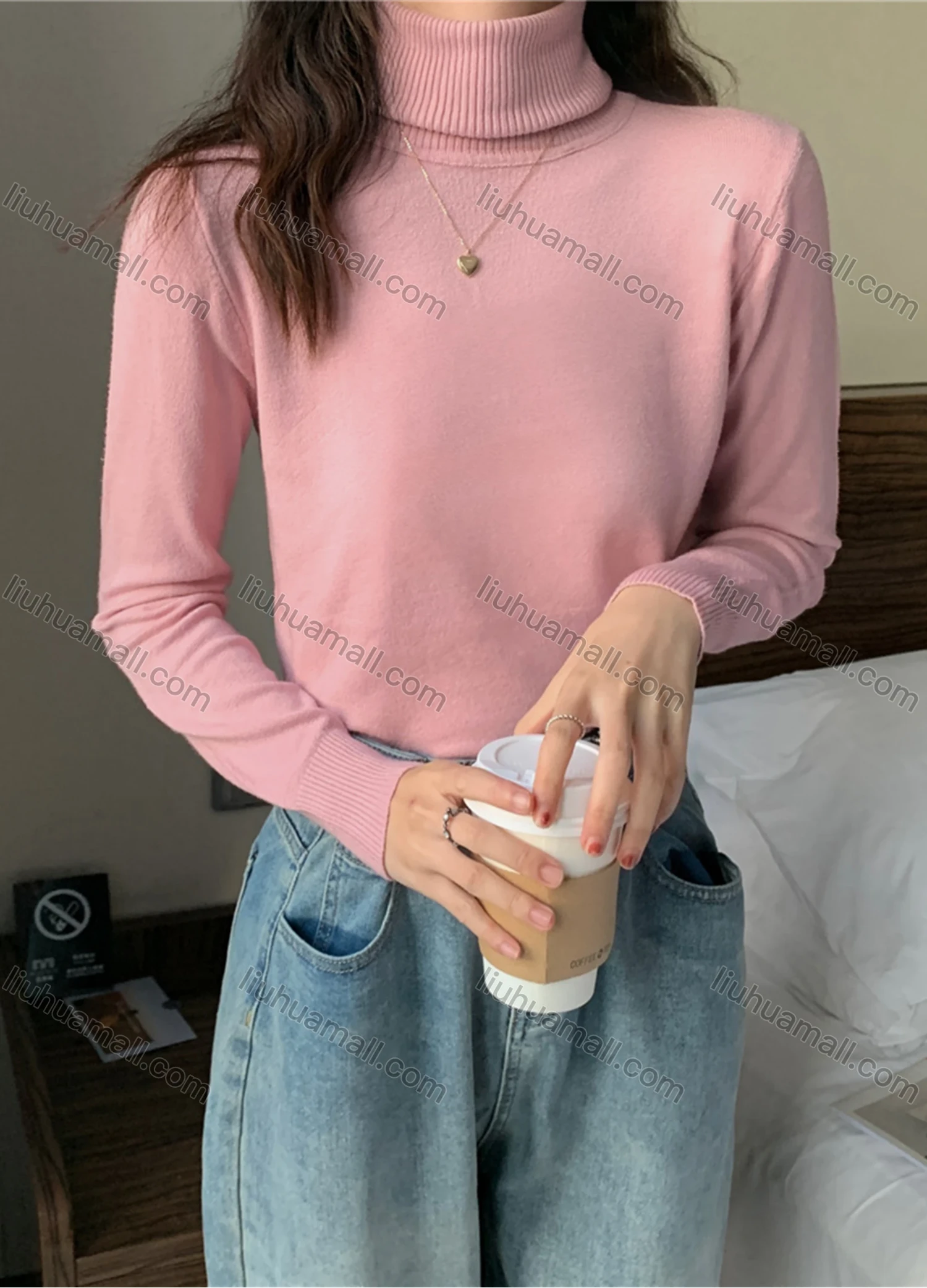 Wholesale Women's Casual Plain Turtleneck Long Sleeve Sweater Tops 8013# - Liuhuamall