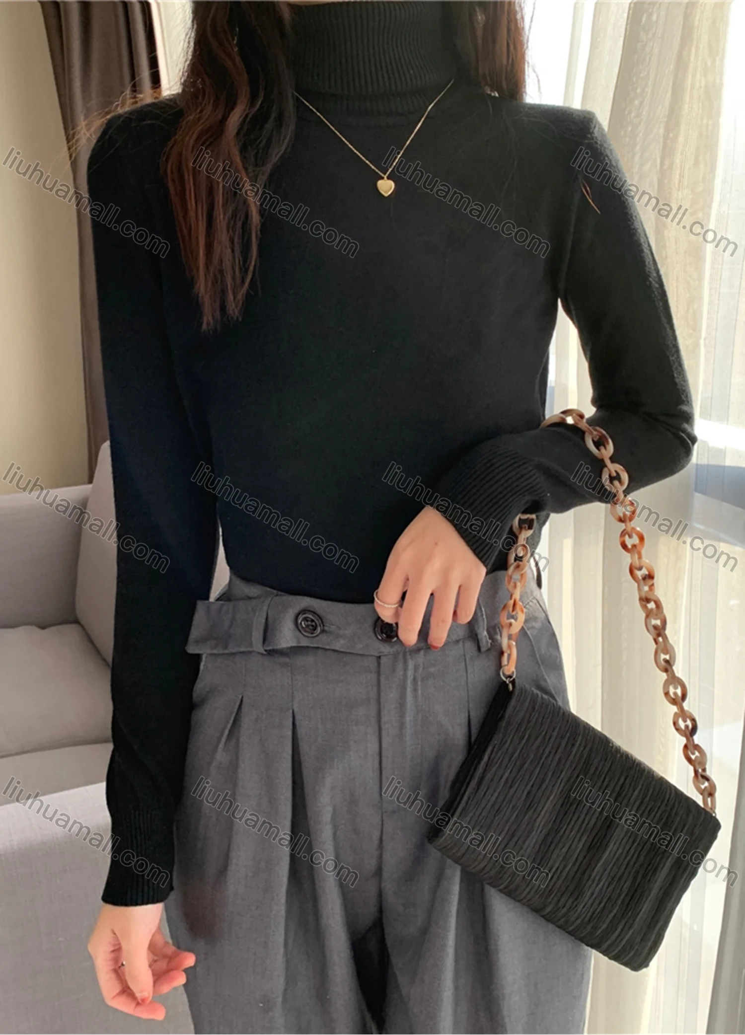 Wholesale Women's Casual Plain Turtleneck Long Sleeve Sweater Tops 8013# - Liuhuamall