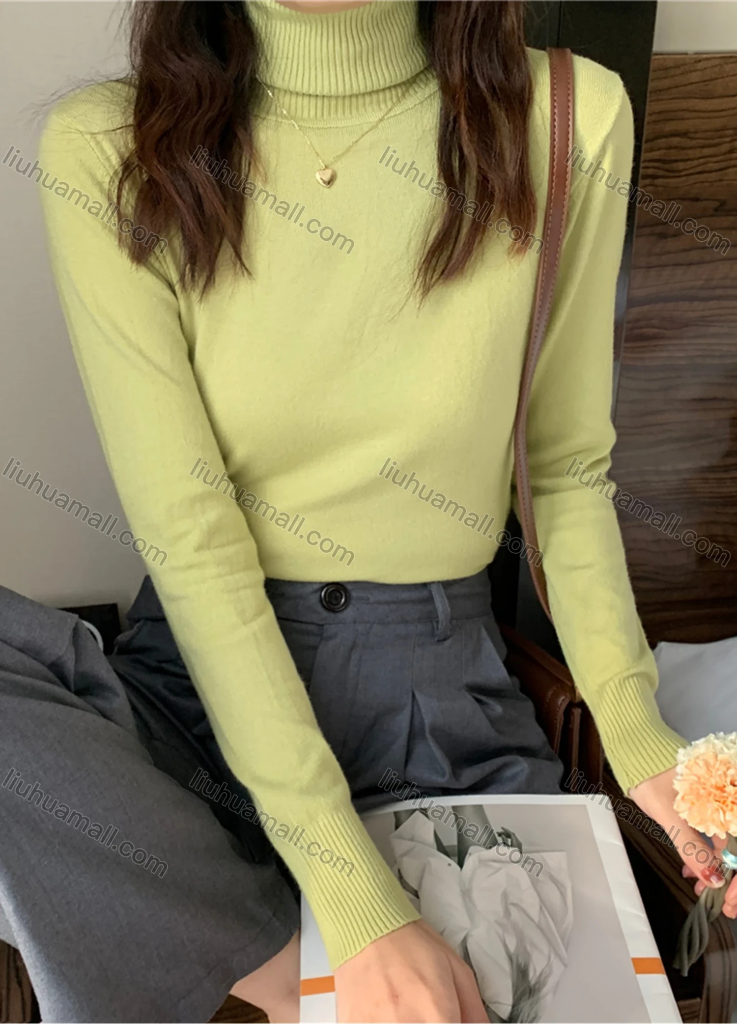 Wholesale Women's Casual Plain Turtleneck Long Sleeve Sweater Tops 8013# - Liuhuamall