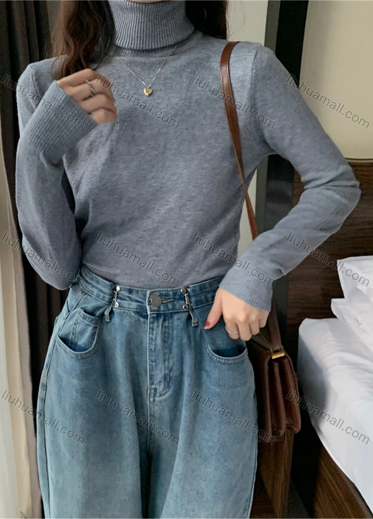 Wholesale Women's Casual Plain Turtleneck Long Sleeve Sweater Tops 8013# - Liuhuamall