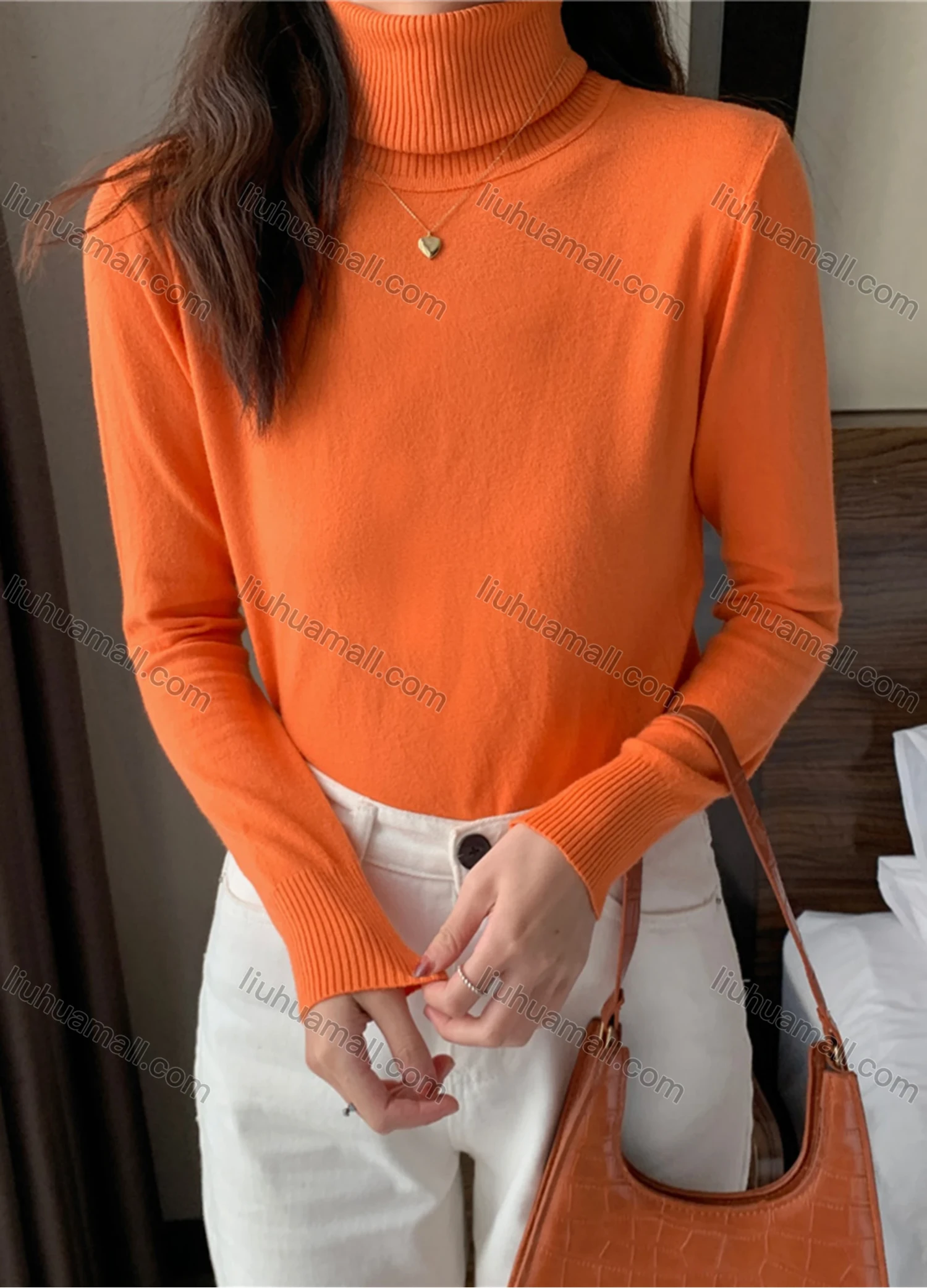 Wholesale Women's Casual Plain Turtleneck Long Sleeve Sweater Tops 8013# - Liuhuamall