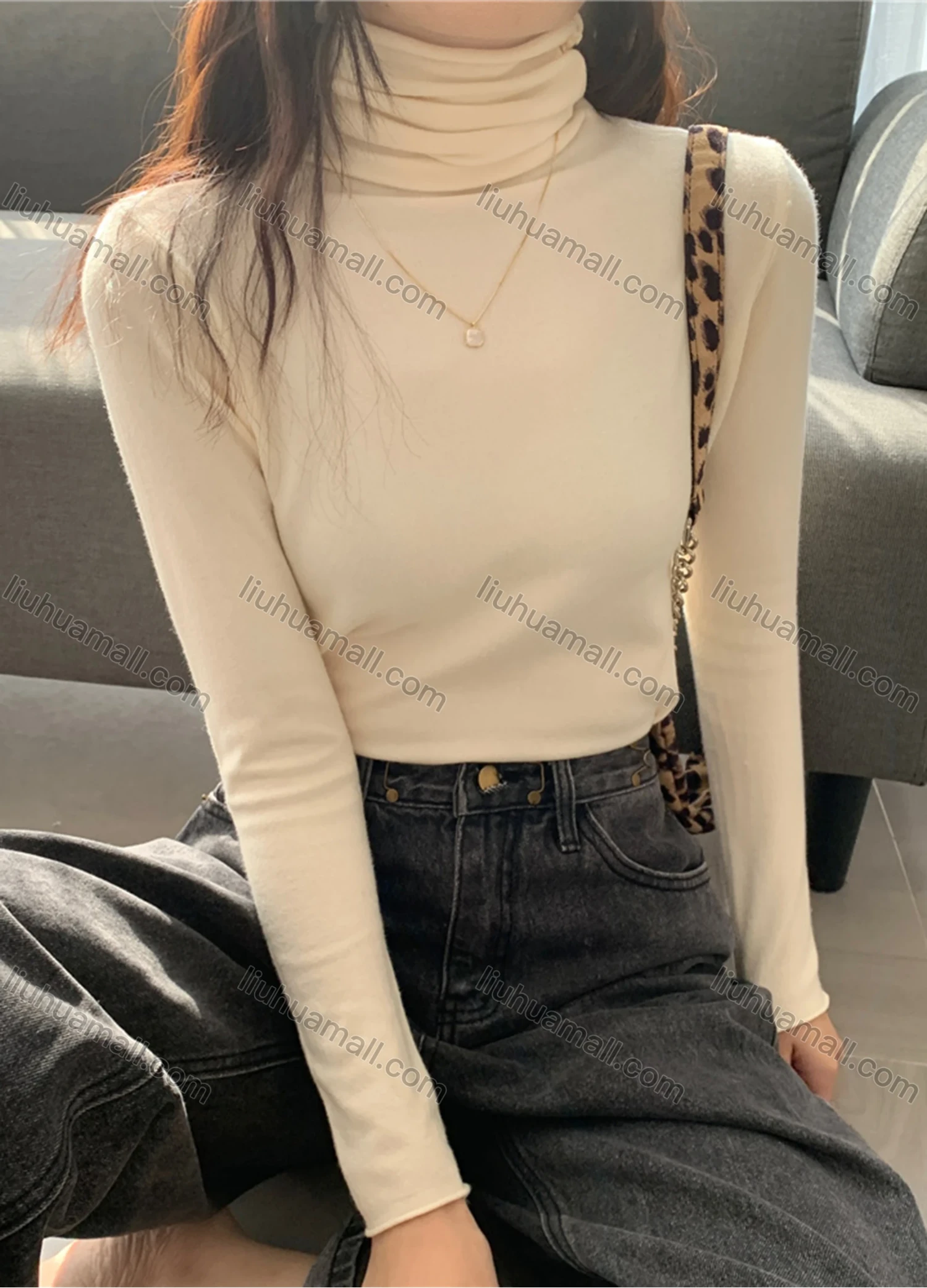 Wholesale Women's Casual Plain High Cowl Neck Long Sleeve Sweater Tops 8017# - Liuhuamall