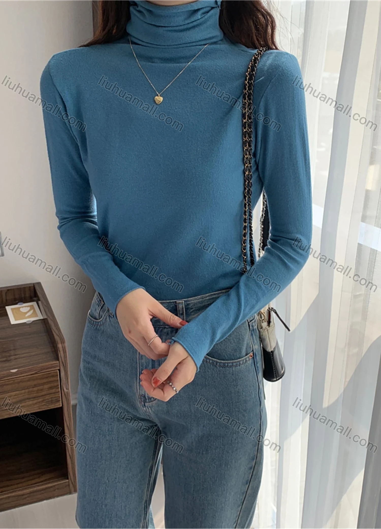 Wholesale Women's Casual Plain High Cowl Neck Long Sleeve Sweater Tops 8017# - Liuhuamall