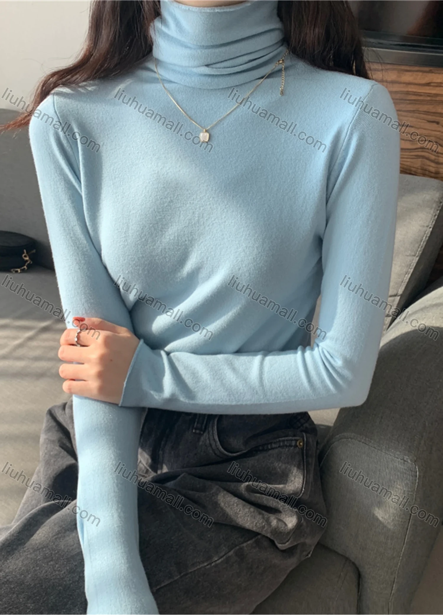 Wholesale Women's Casual Plain High Cowl Neck Long Sleeve Sweater Tops 8017# - Liuhuamall