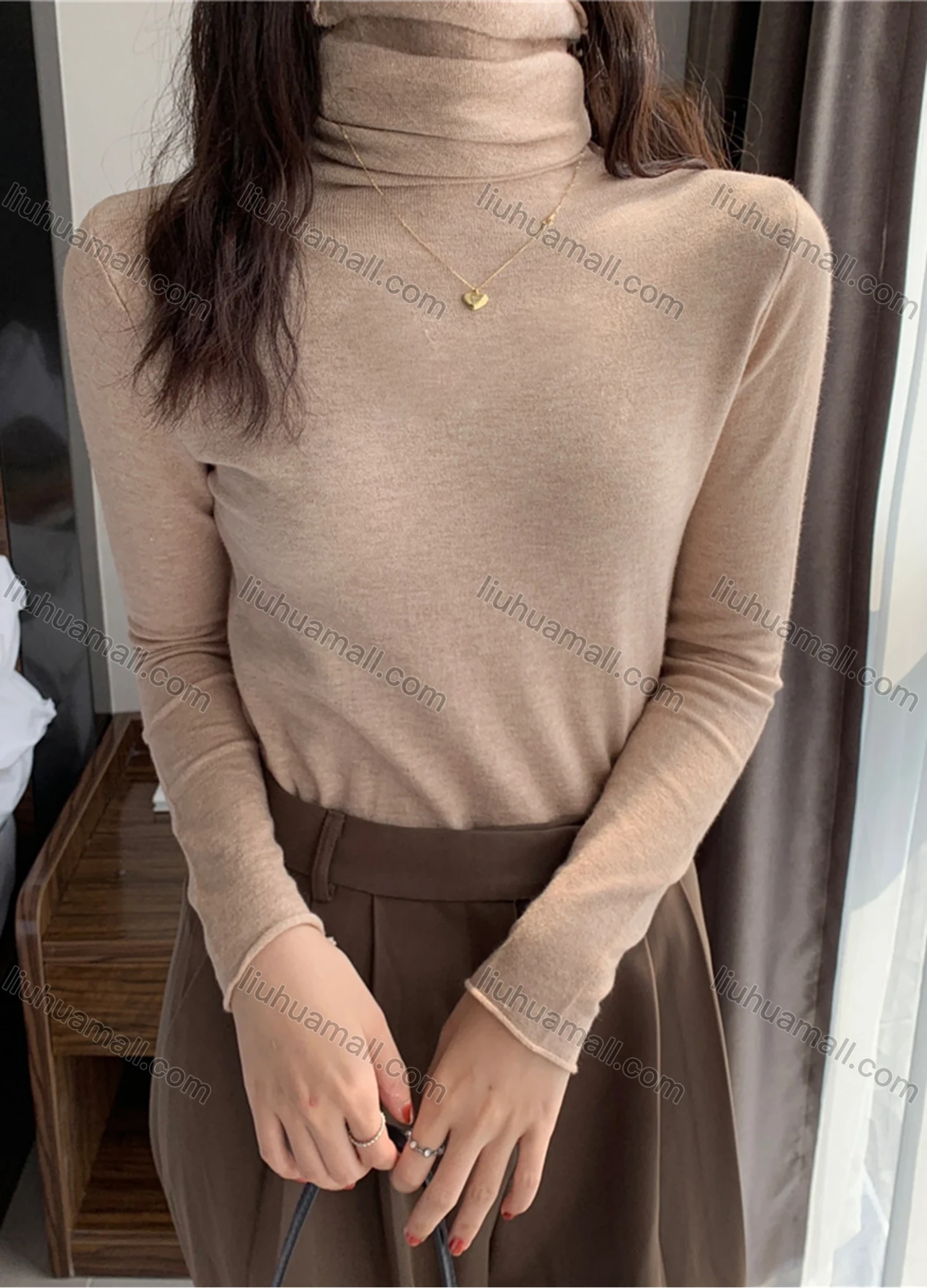 Wholesale Women's Casual Plain High Cowl Neck Long Sleeve Sweater Tops 8017# - Liuhuamall