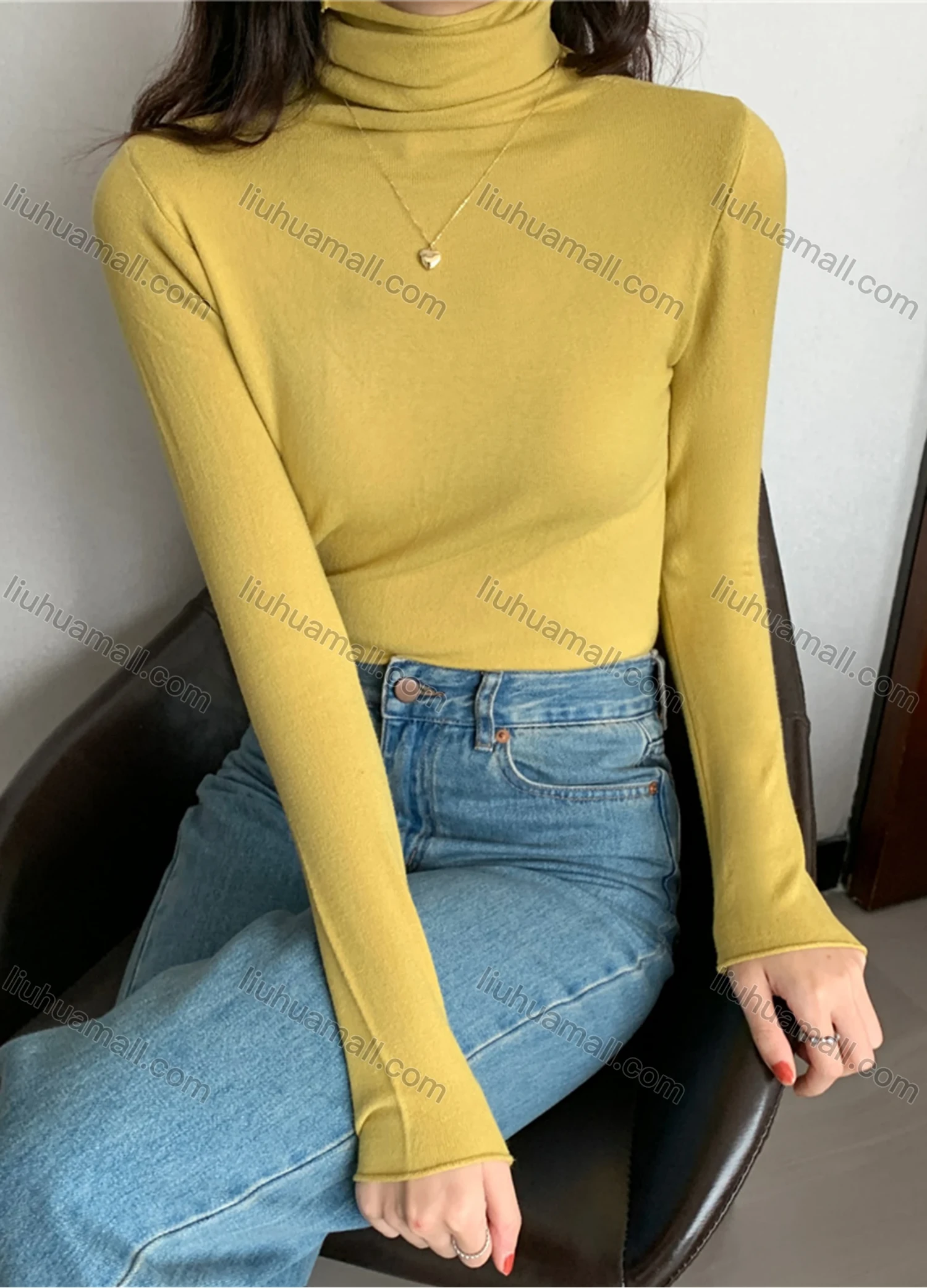 Wholesale Women's Casual Plain High Cowl Neck Long Sleeve Sweater Tops 8017# - Liuhuamall