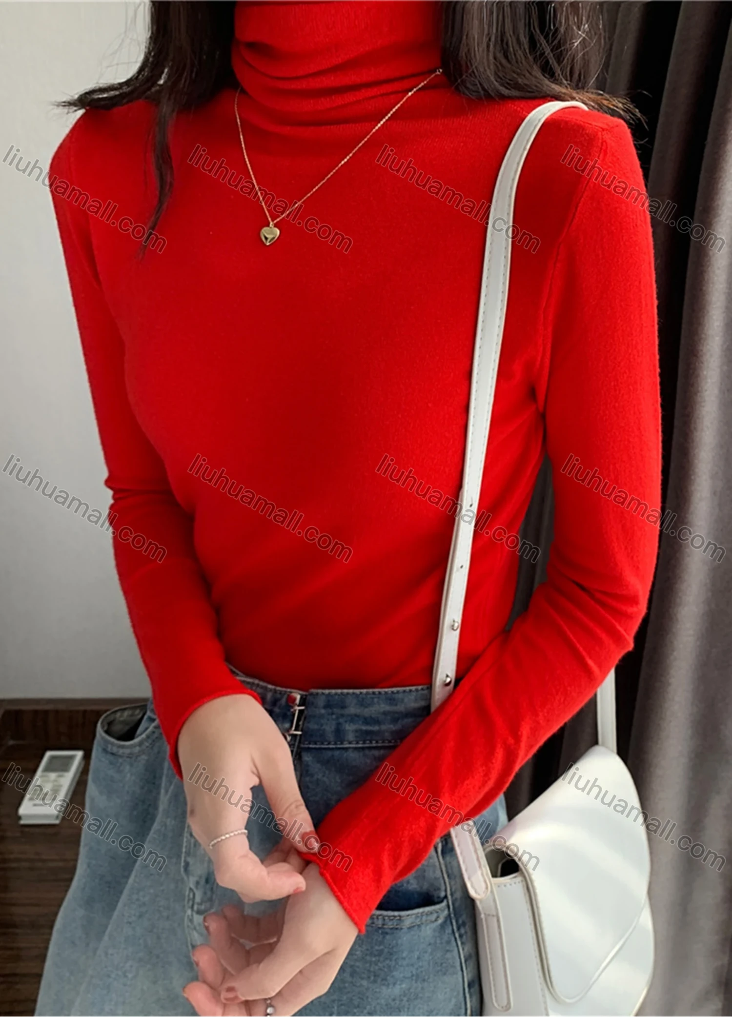 Wholesale Women's Casual Plain High Cowl Neck Long Sleeve Sweater Tops 8017# - Liuhuamall
