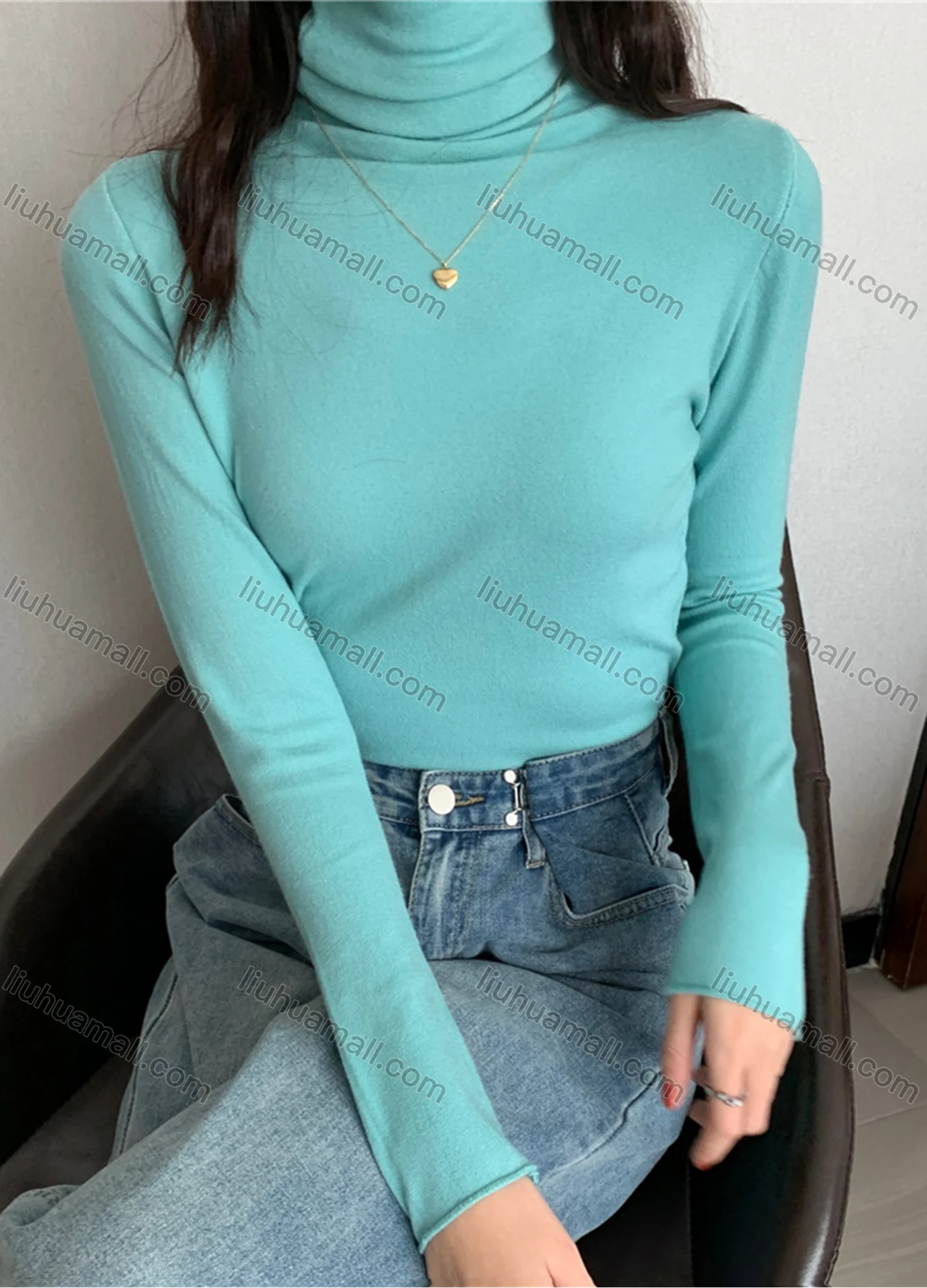 Wholesale Women's Casual Plain High Cowl Neck Long Sleeve Sweater Tops 8017# - Liuhuamall