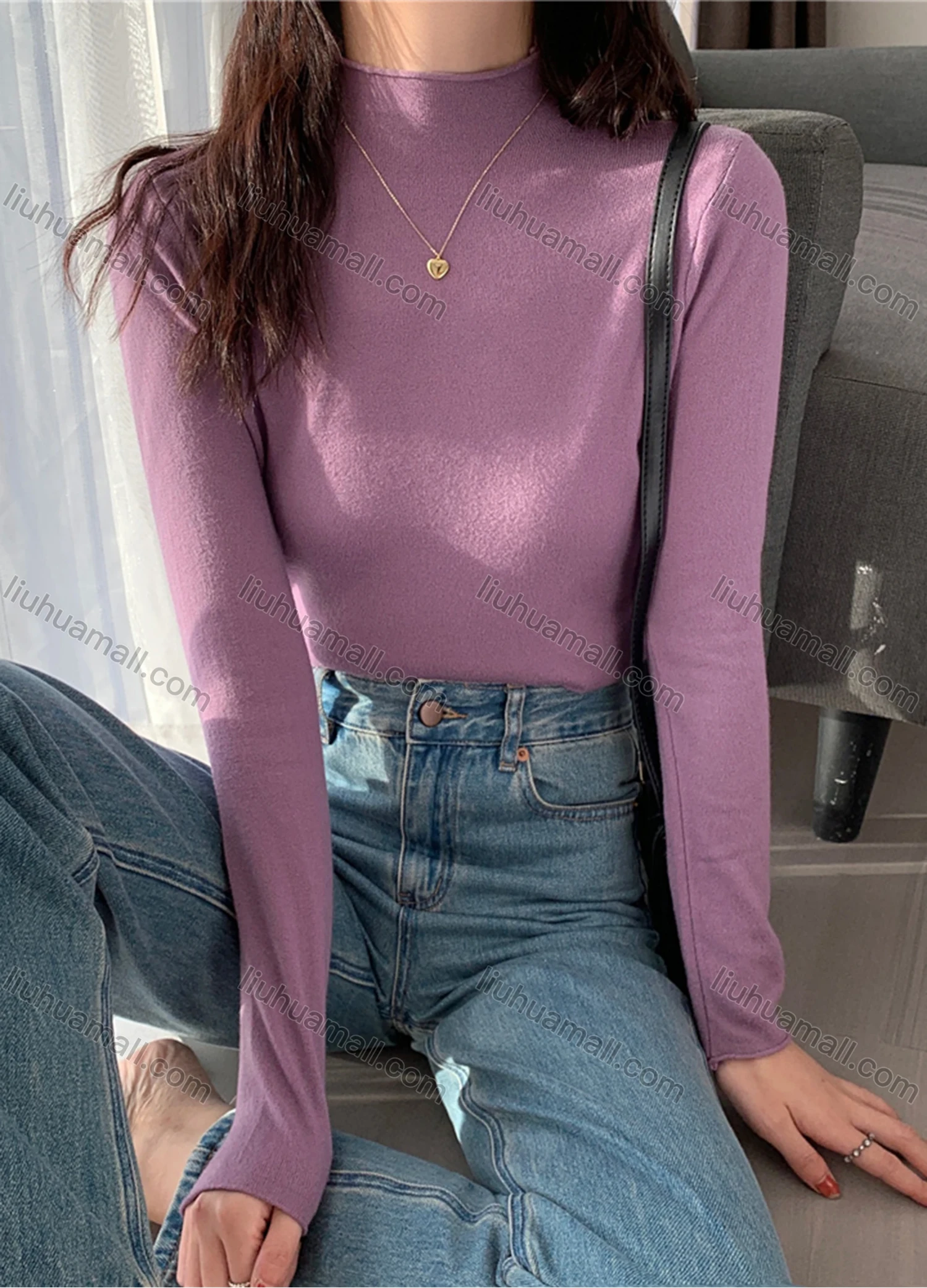 Wholesale Women's Casual Plain Mock Neck Long Sleeve Sweater Tops 8019# - Liuhuamall