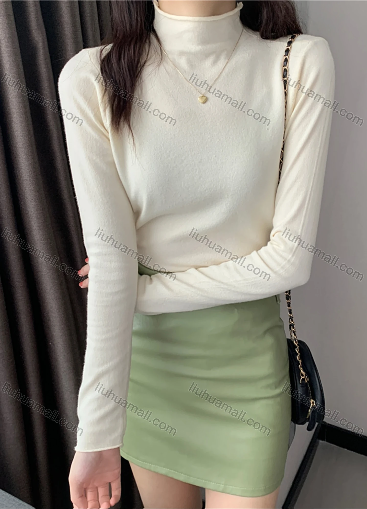 Wholesale Women's Casual Plain Mock Neck Long Sleeve Sweater Tops 8019# - Liuhuamall