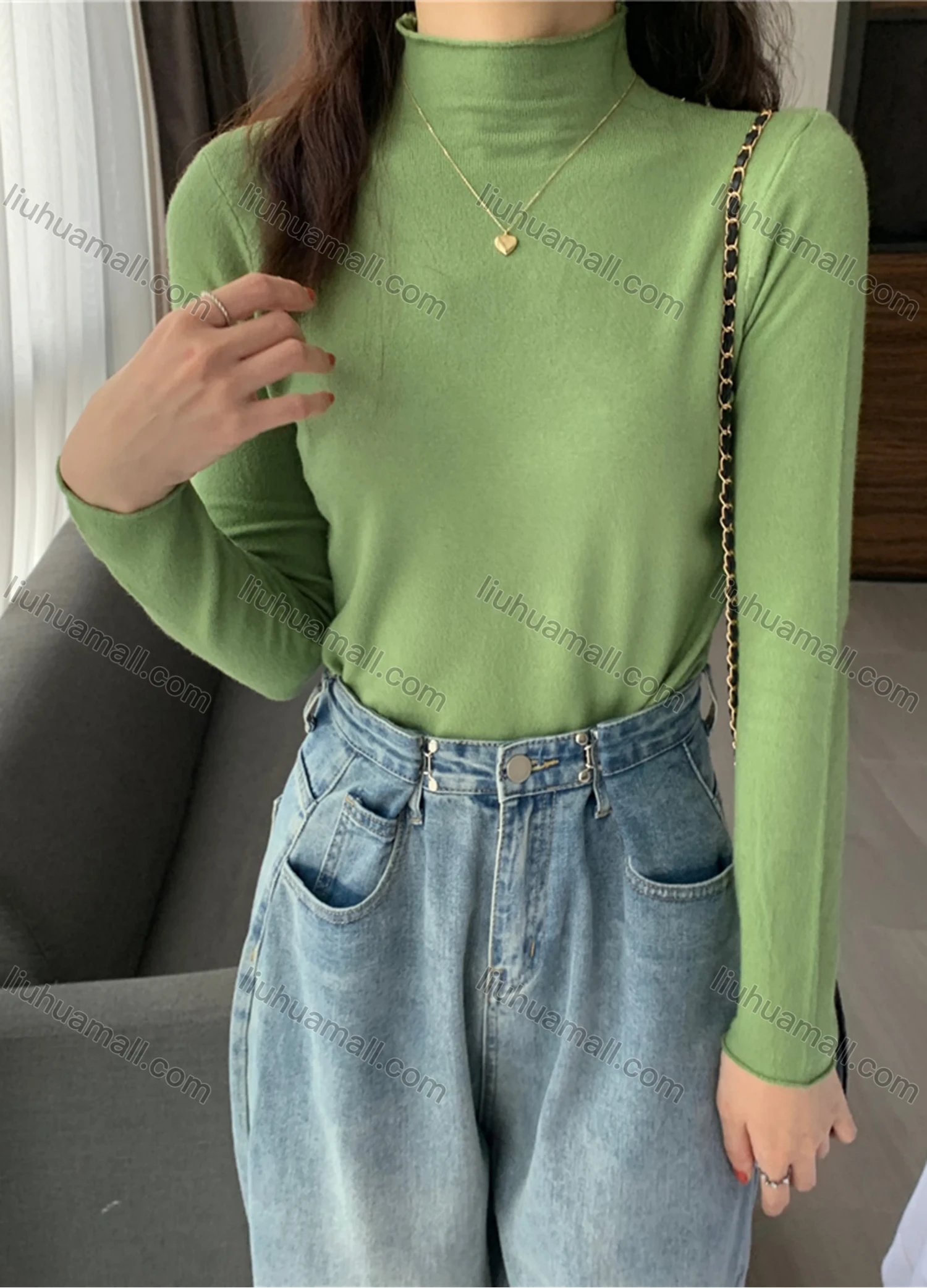 Wholesale Women's Casual Plain Mock Neck Long Sleeve Sweater Tops 8019# - Liuhuamall