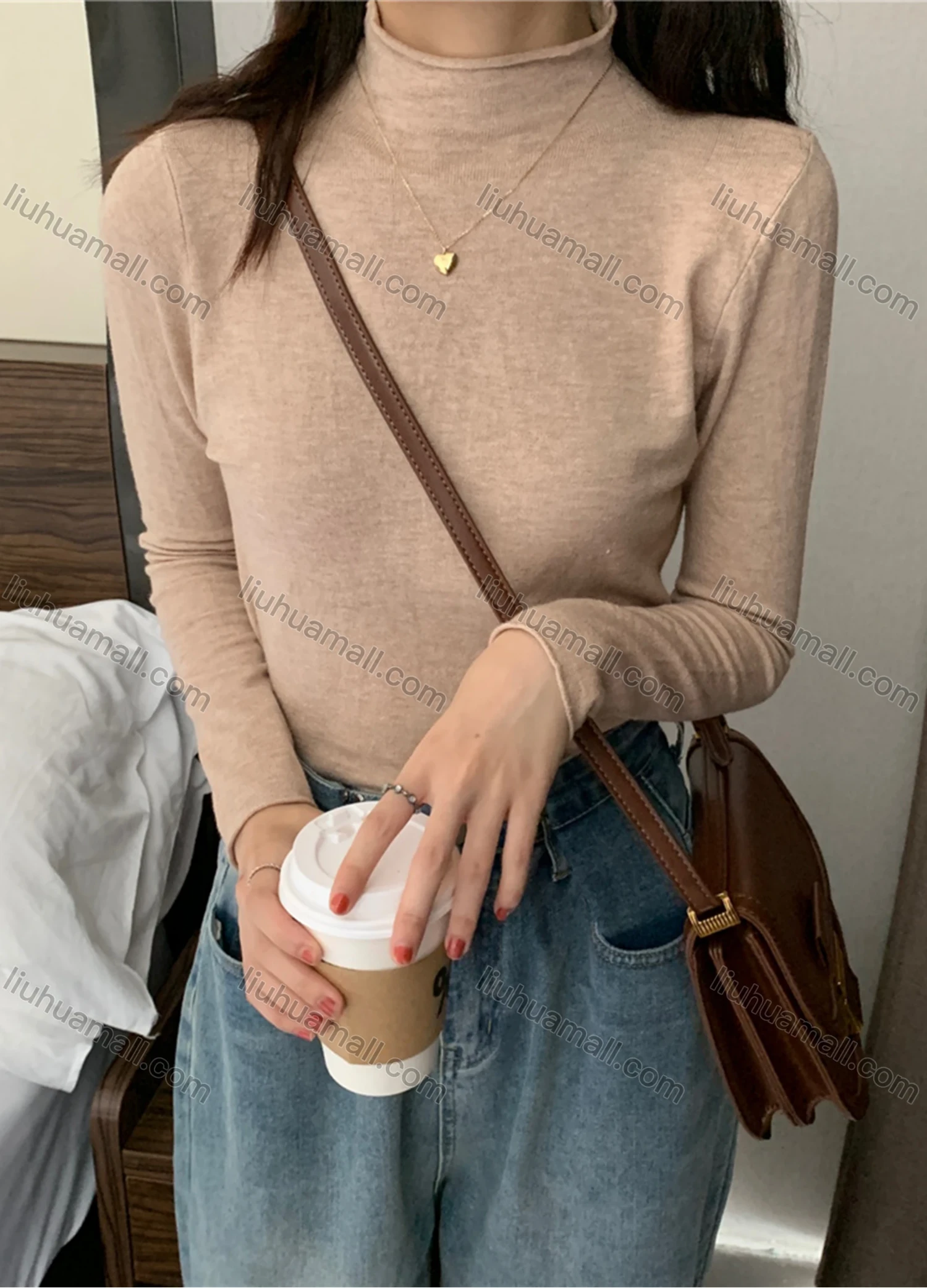 Wholesale Women's Casual Plain Mock Neck Long Sleeve Sweater Tops 8019# - Liuhuamall