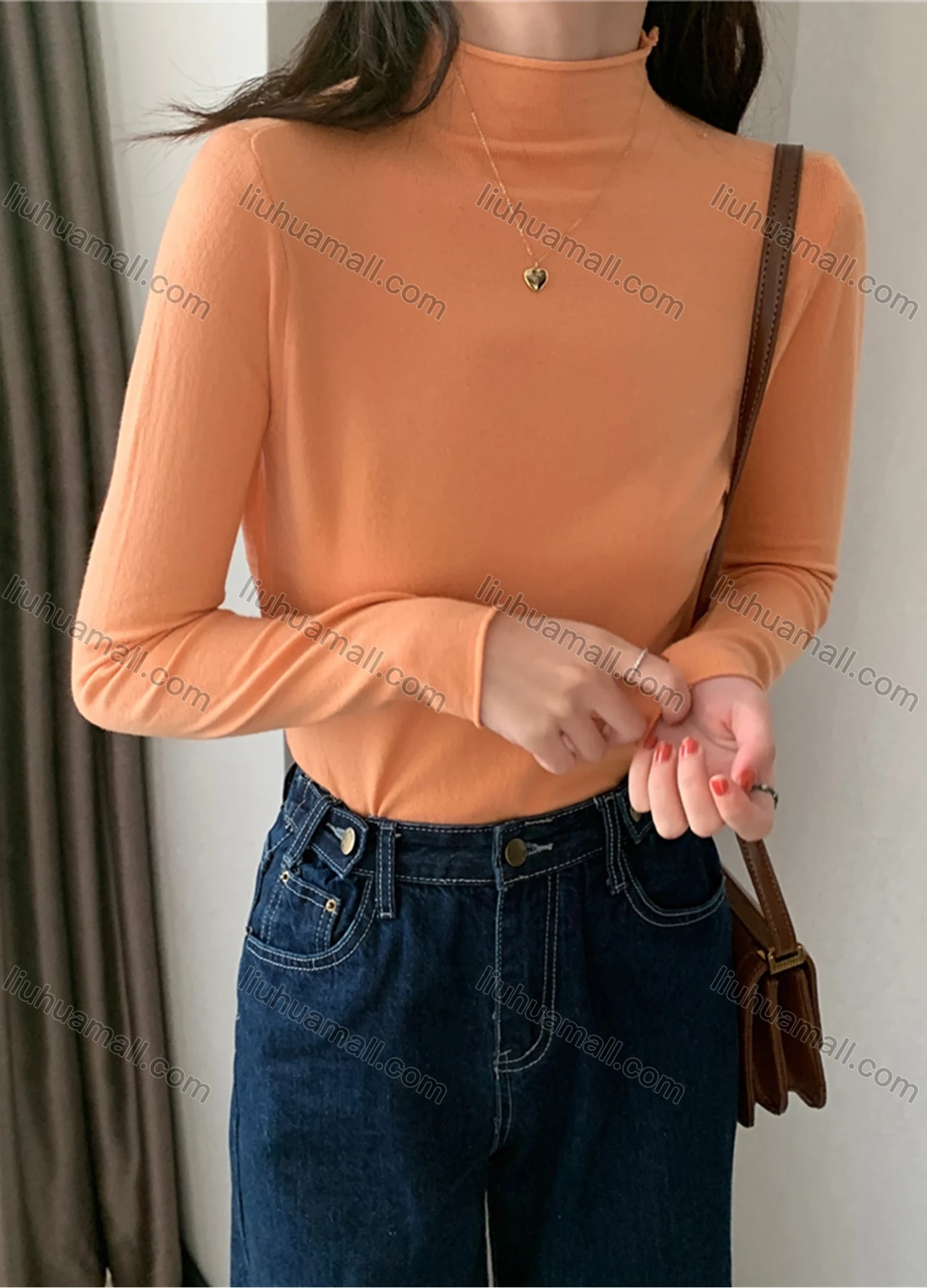 Wholesale Women's Casual Plain Mock Neck Long Sleeve Sweater Tops 8019# - Liuhuamall
