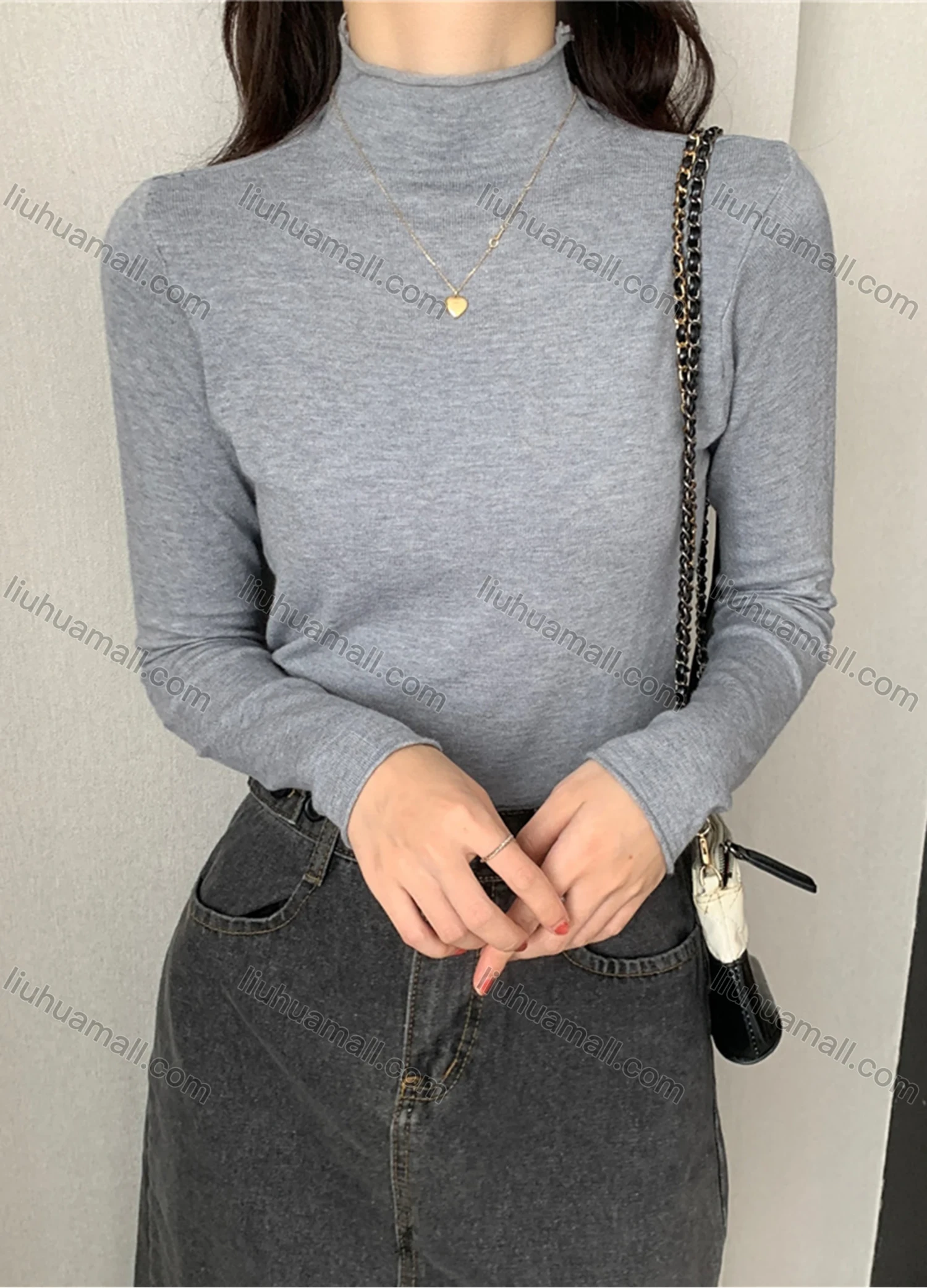 Wholesale Women's Casual Plain Mock Neck Long Sleeve Sweater Tops 8019# - Liuhuamall